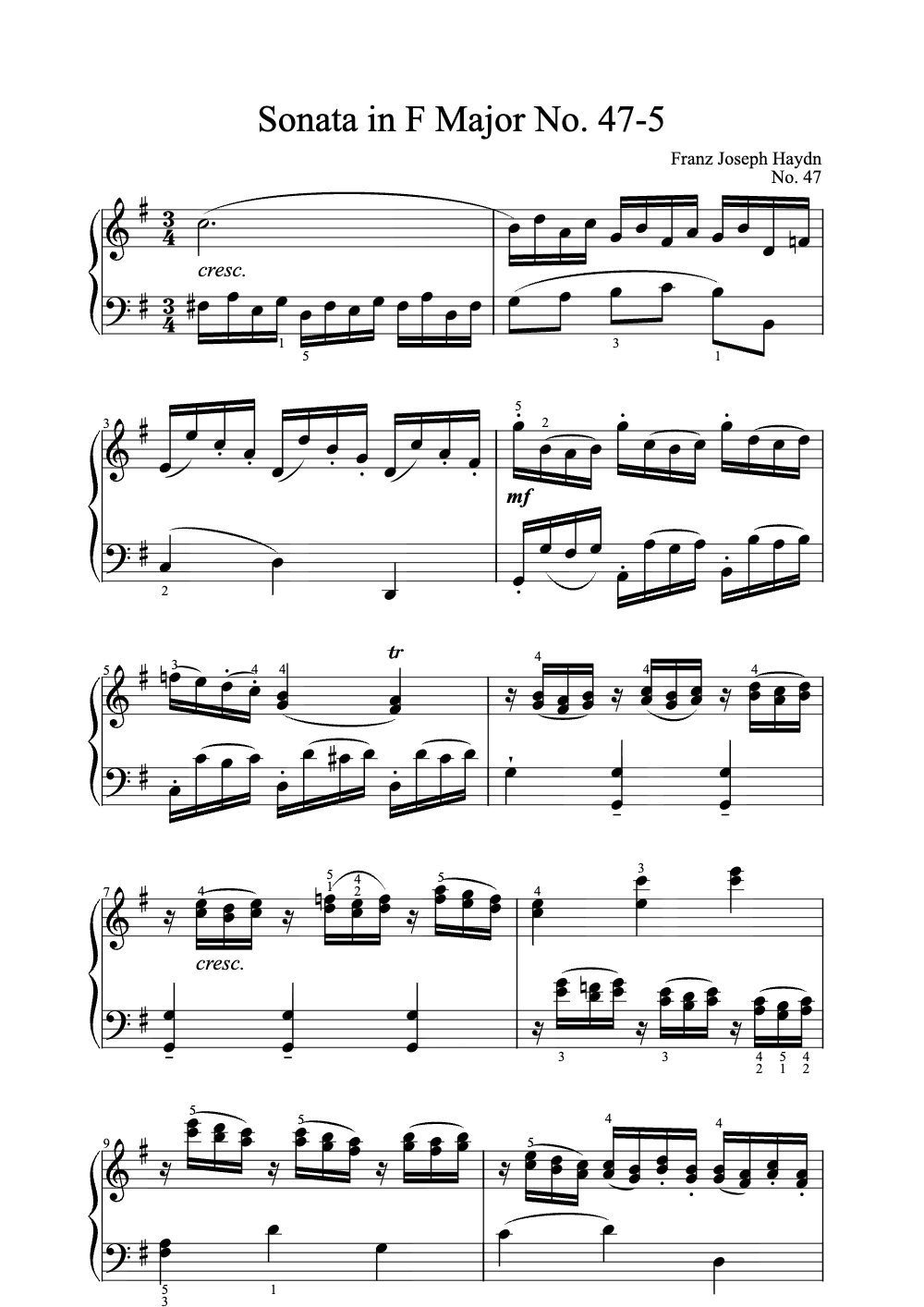 Sheet music preview for Sonata in F Major No. 47-5