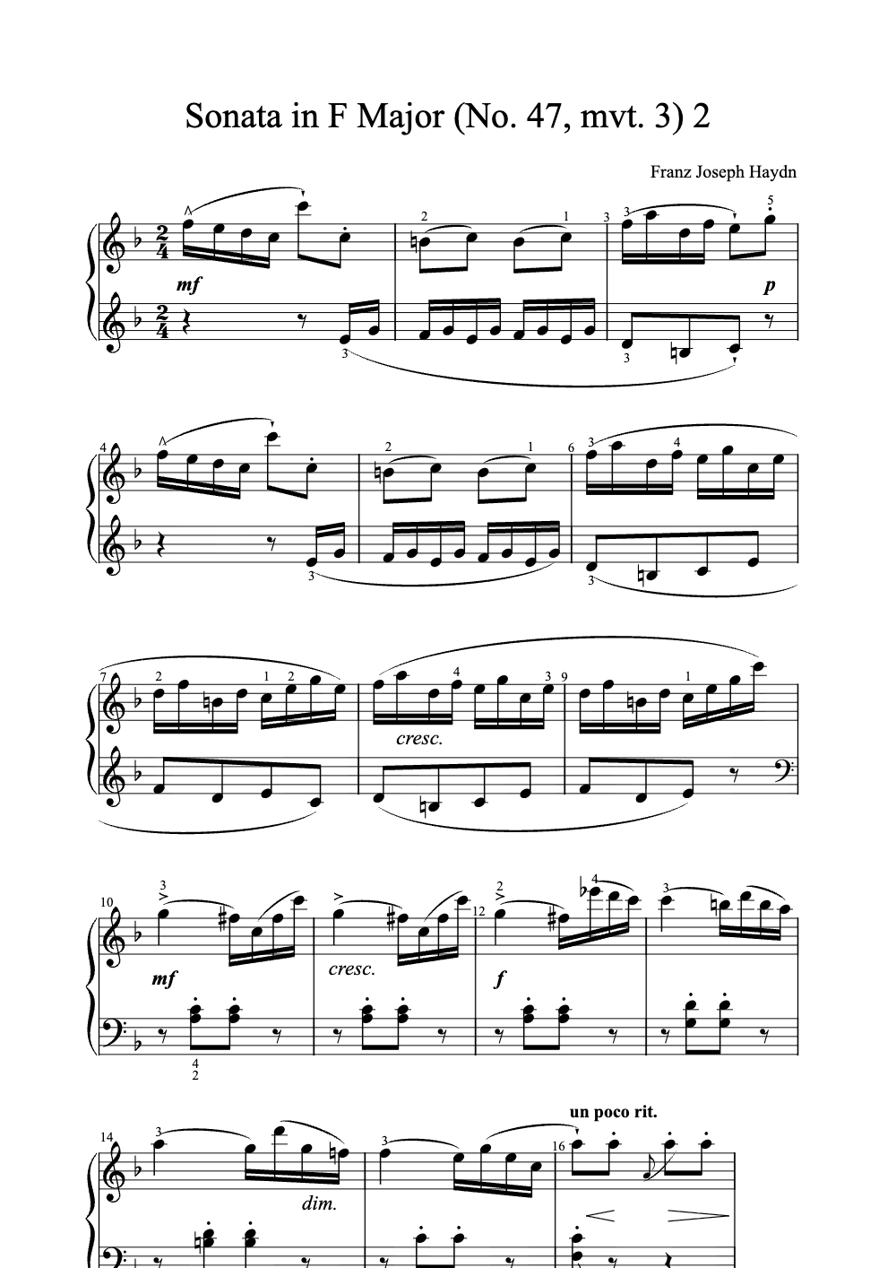 Sheet music preview for Sonata in F Major (No. 47, Mvt. 3)