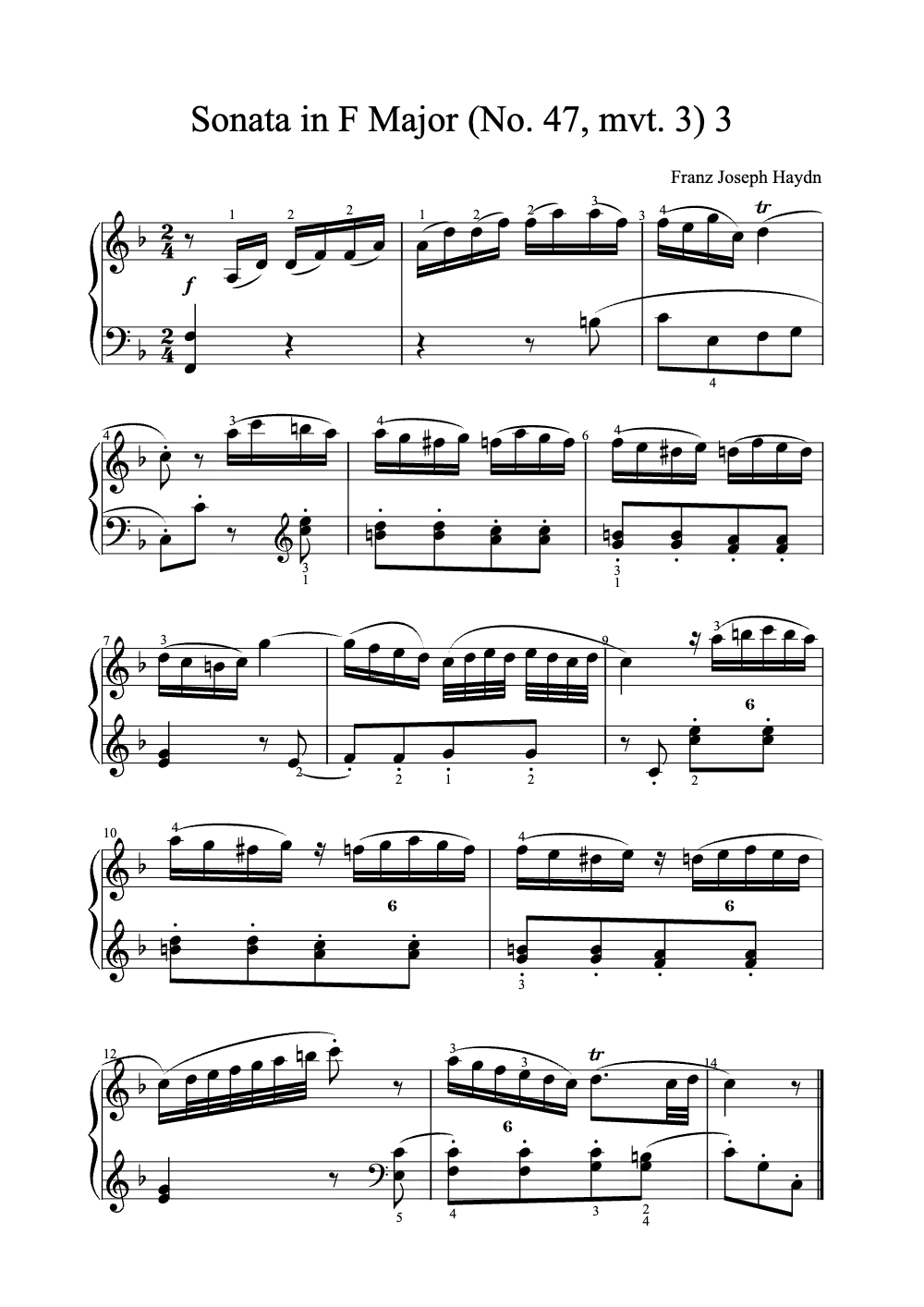 Sheet music preview for Sonata in F Major (No. 47, Mvt. 3)