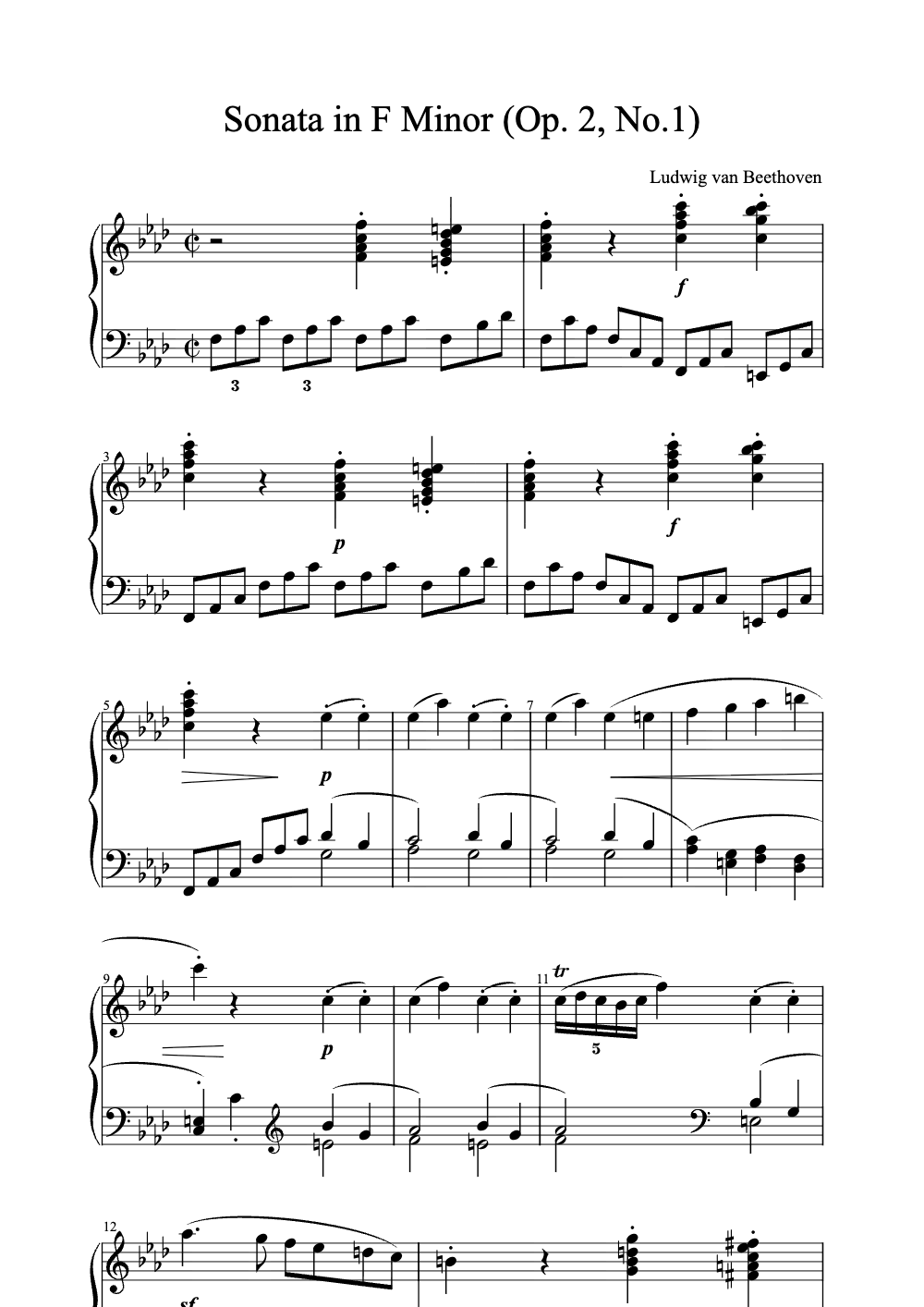 Sheet music preview for Sonata in F Minor (Op. 2, No. 1)