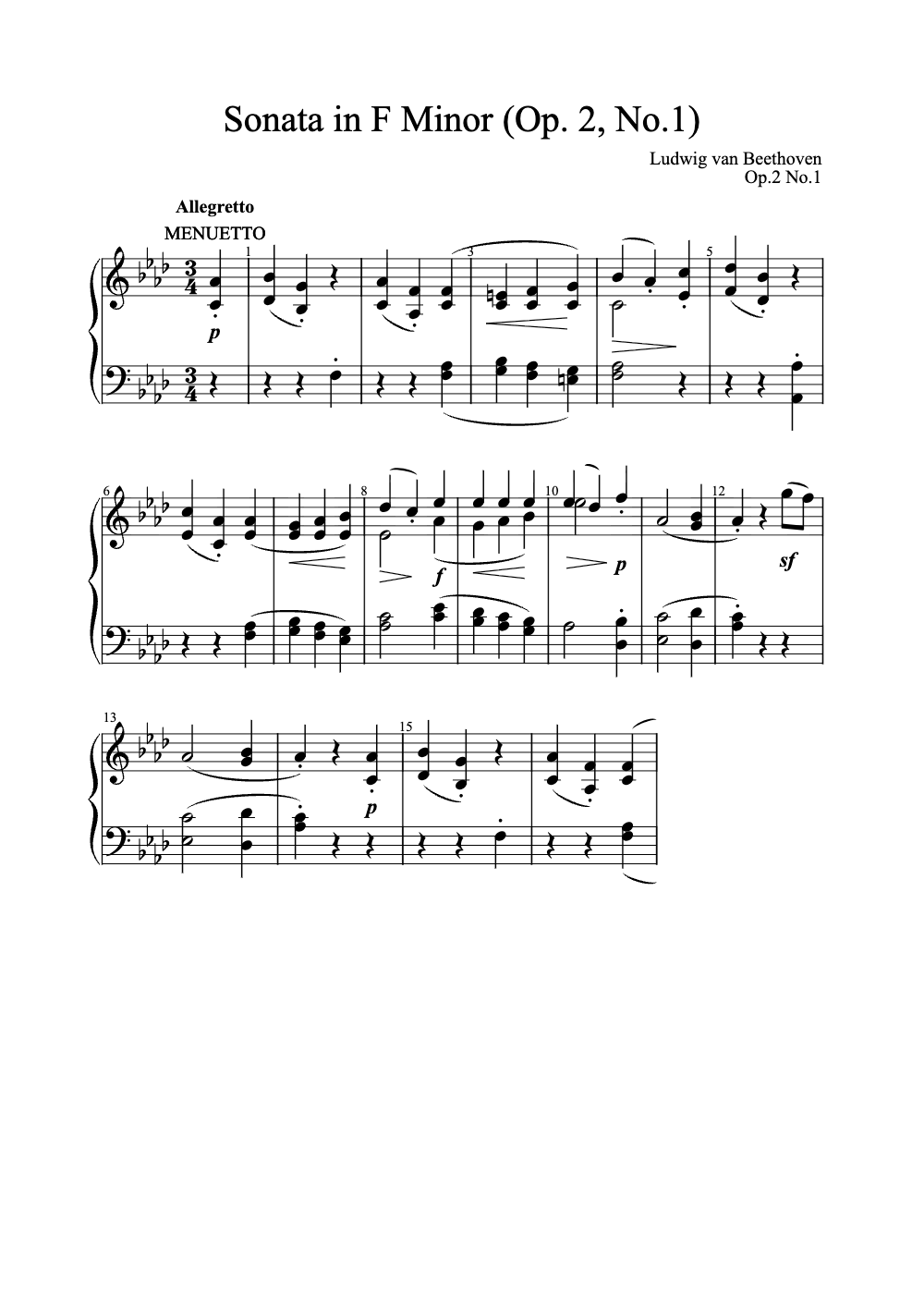 Sheet music preview for Sonata in F Minor (Op. 2, No. 1)