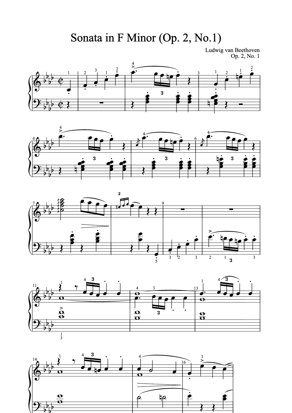 Sheet music preview for Sonata in F Minor (Op. 2, No. 1)