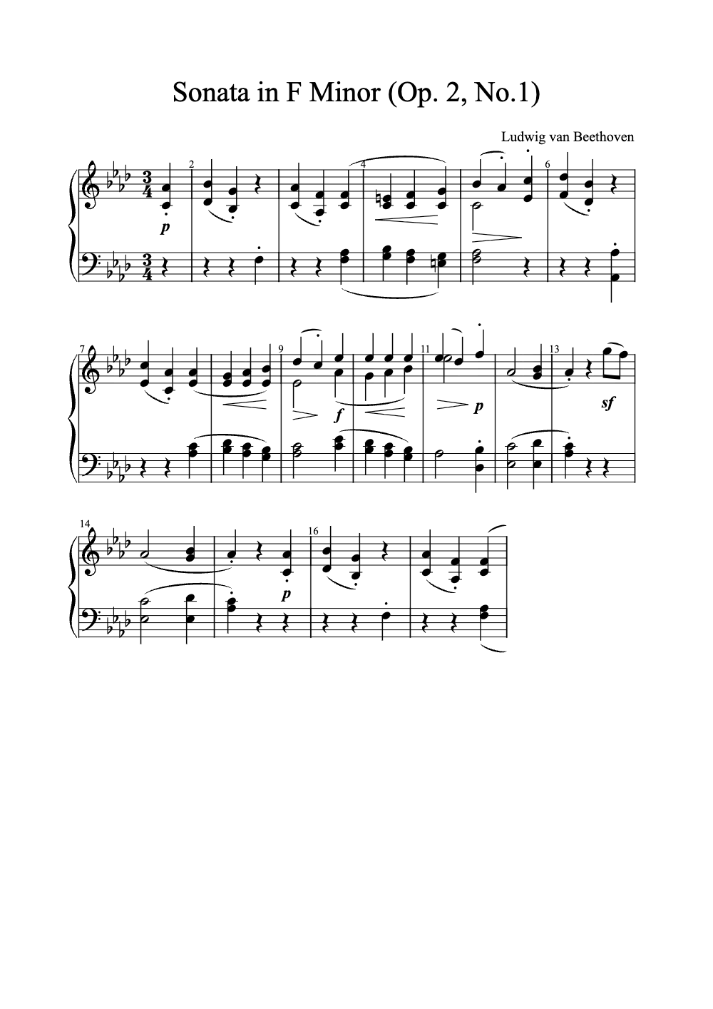 Sheet music preview for Sonata in F Minor (Op. 2, No. 1)