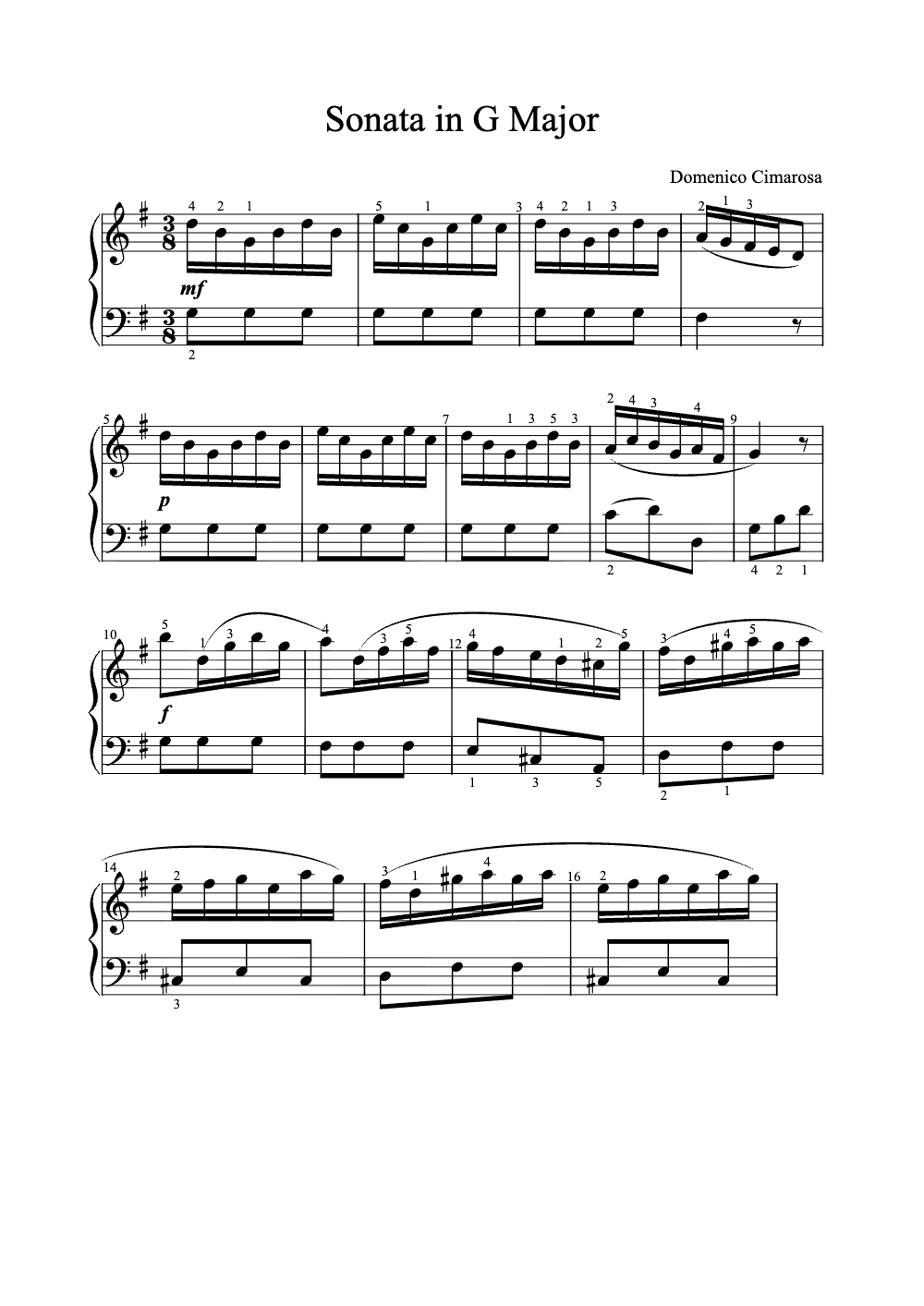 Sheet music preview for Sonata in G Major