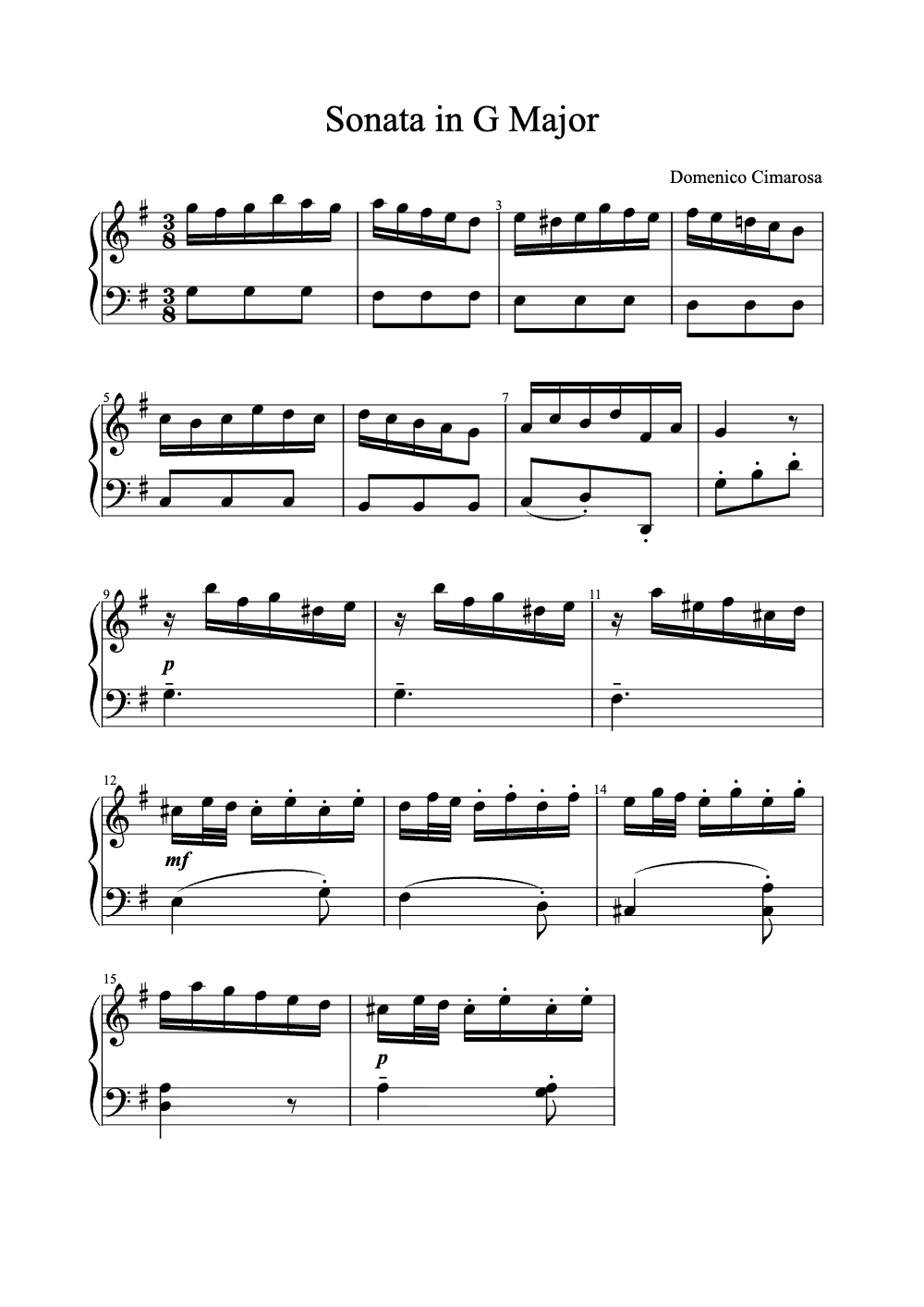 Sheet music preview for Sonata in G Major