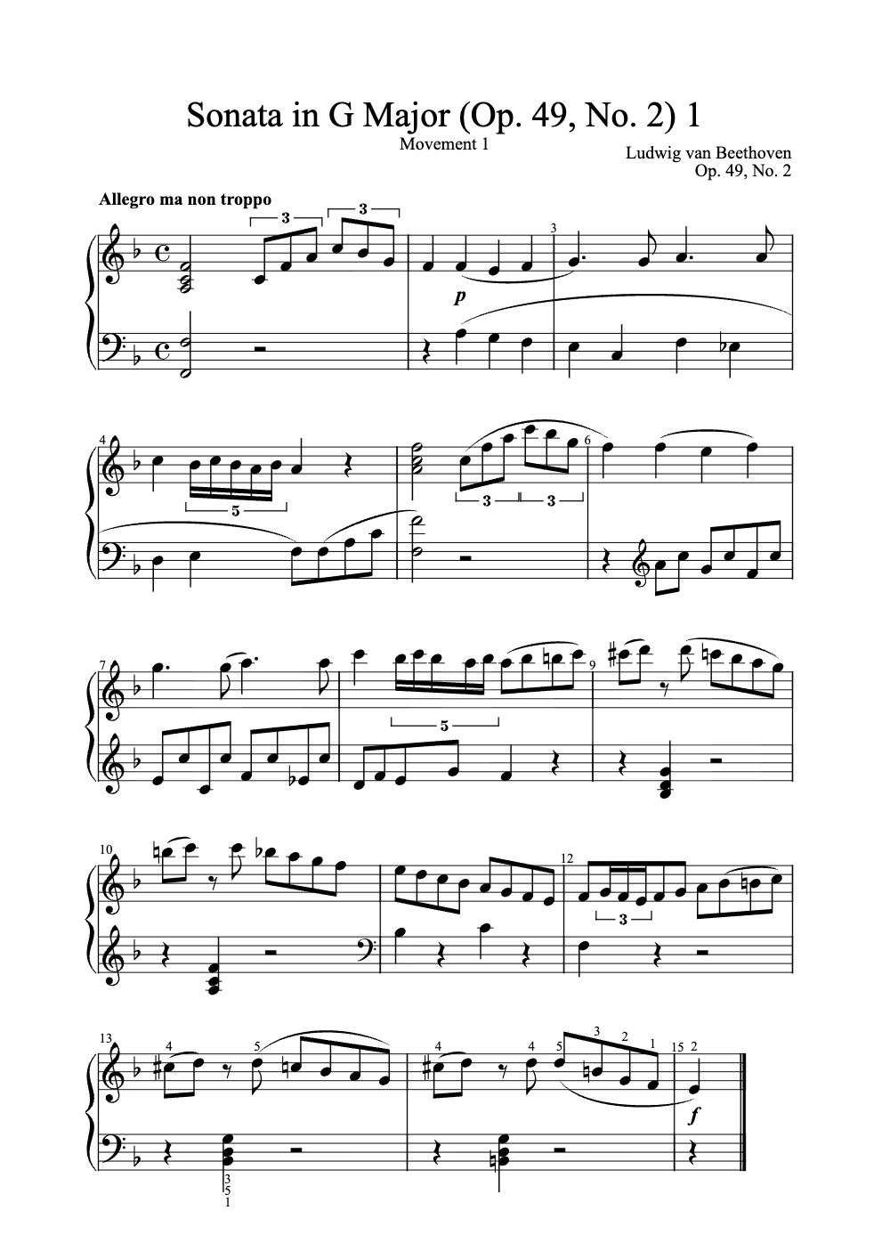Sheet music preview for Sonata in G Major, Op. 49, No. 2