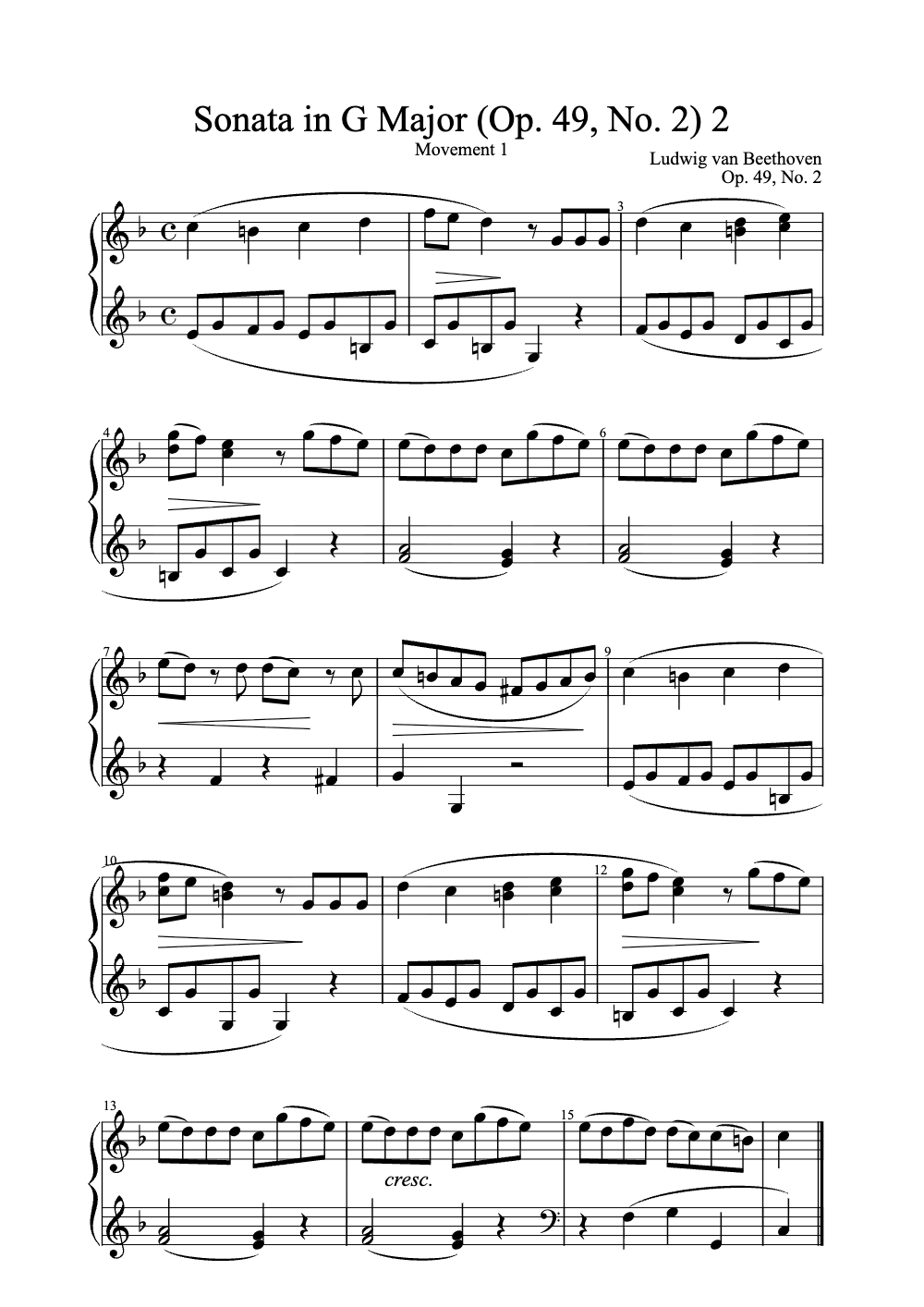 Sheet music preview for Sonata in G Major, Op. 49, No. 2