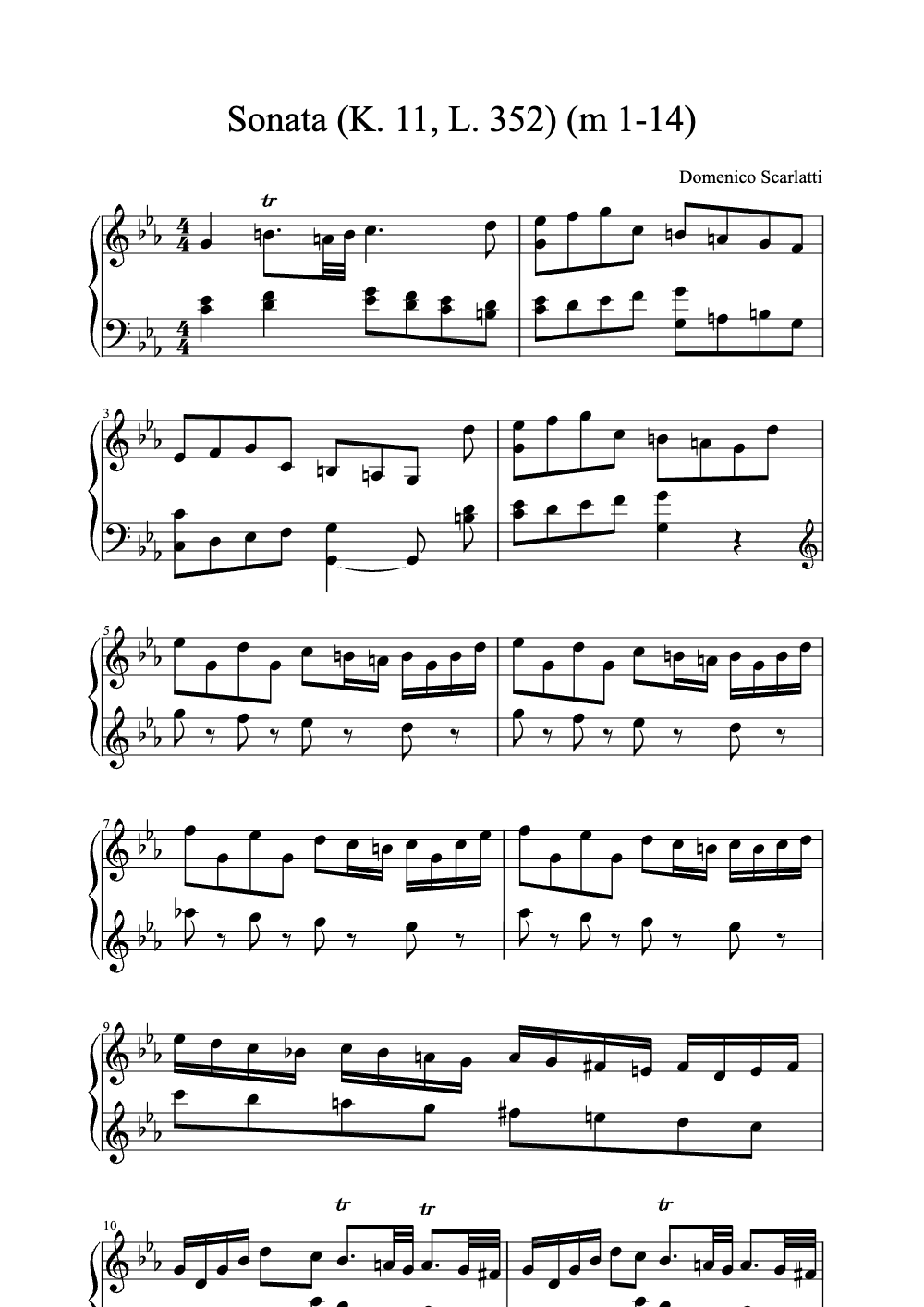 Sheet music preview for Sonata (K. 11, L. 352)