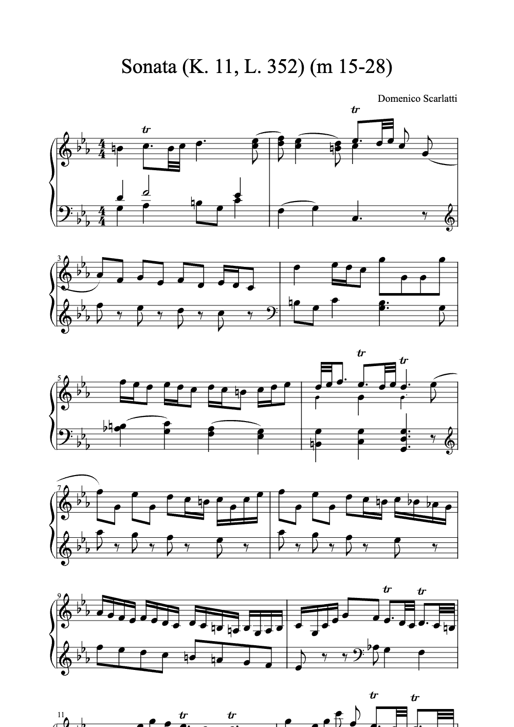 Sheet music preview for Sonata in D Minor, K. 11