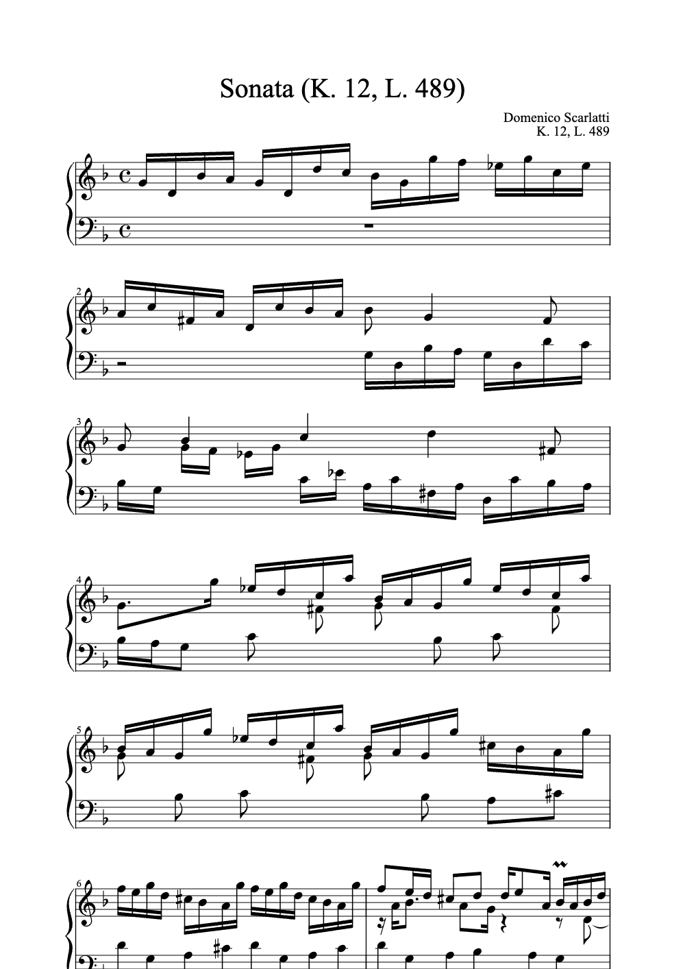 Sheet music preview for Sonata K. 12