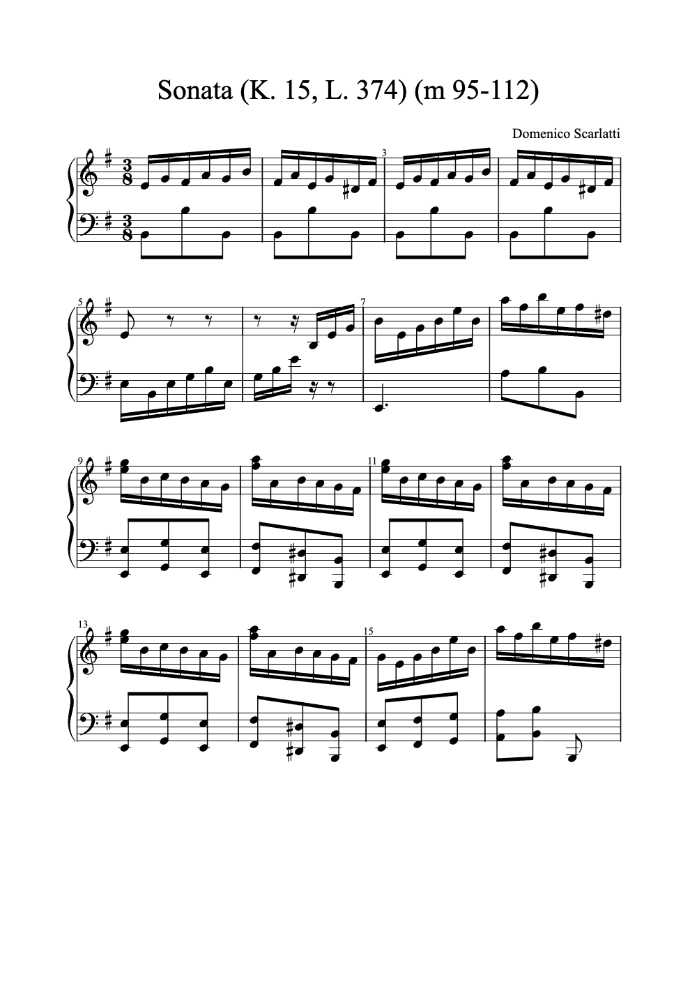 Sheet music preview for Sonata in D Minor, K. 15