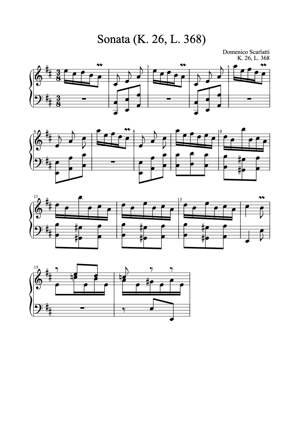 Sheet music preview for Sonata (K. 26, L. 368)