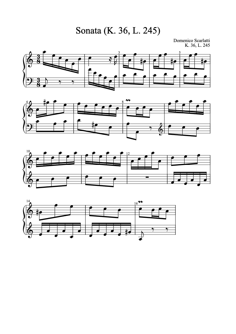 Sheet music preview for Sonata (K. 36, L. 245)