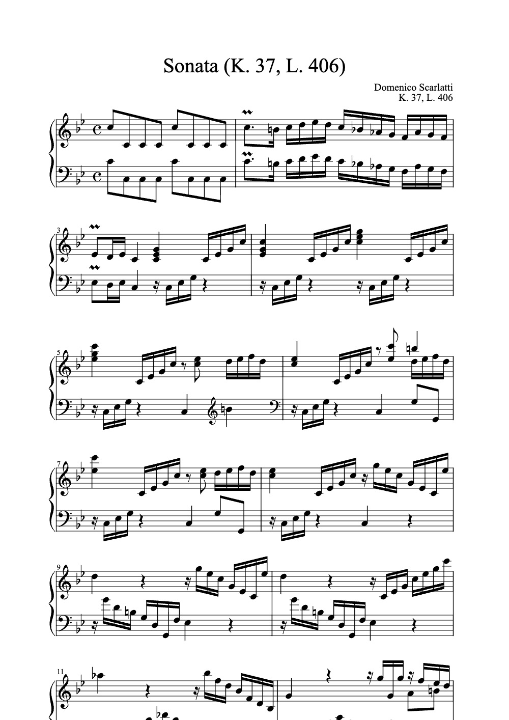 Sheet music preview for Sonata (K. 37, L. 406)