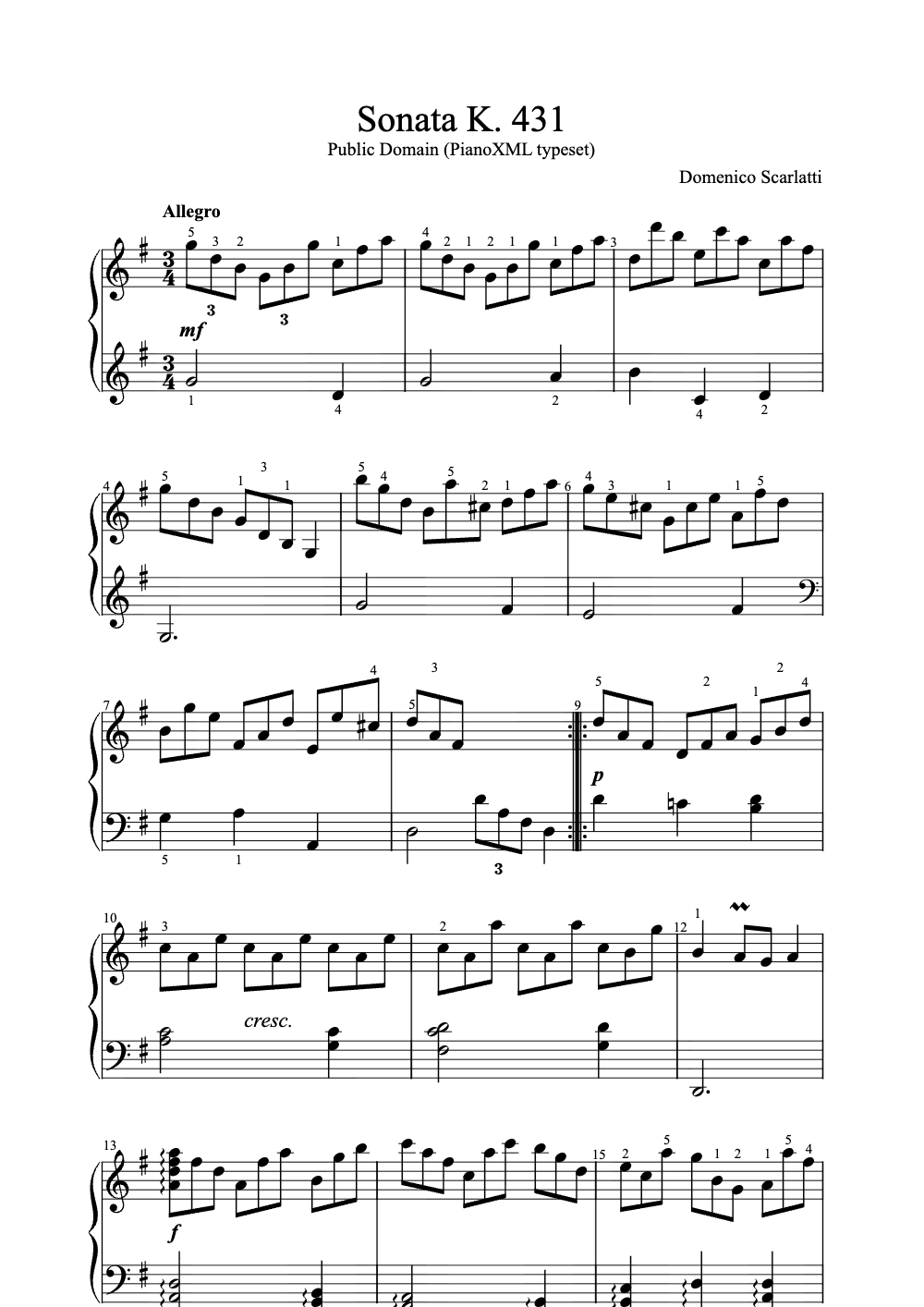 Sheet music preview for Sonata K. 431