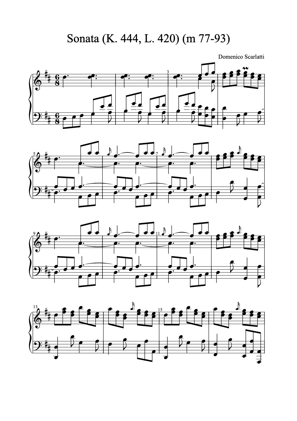 Sheet music preview for Sonata in D Minor, K. 444
