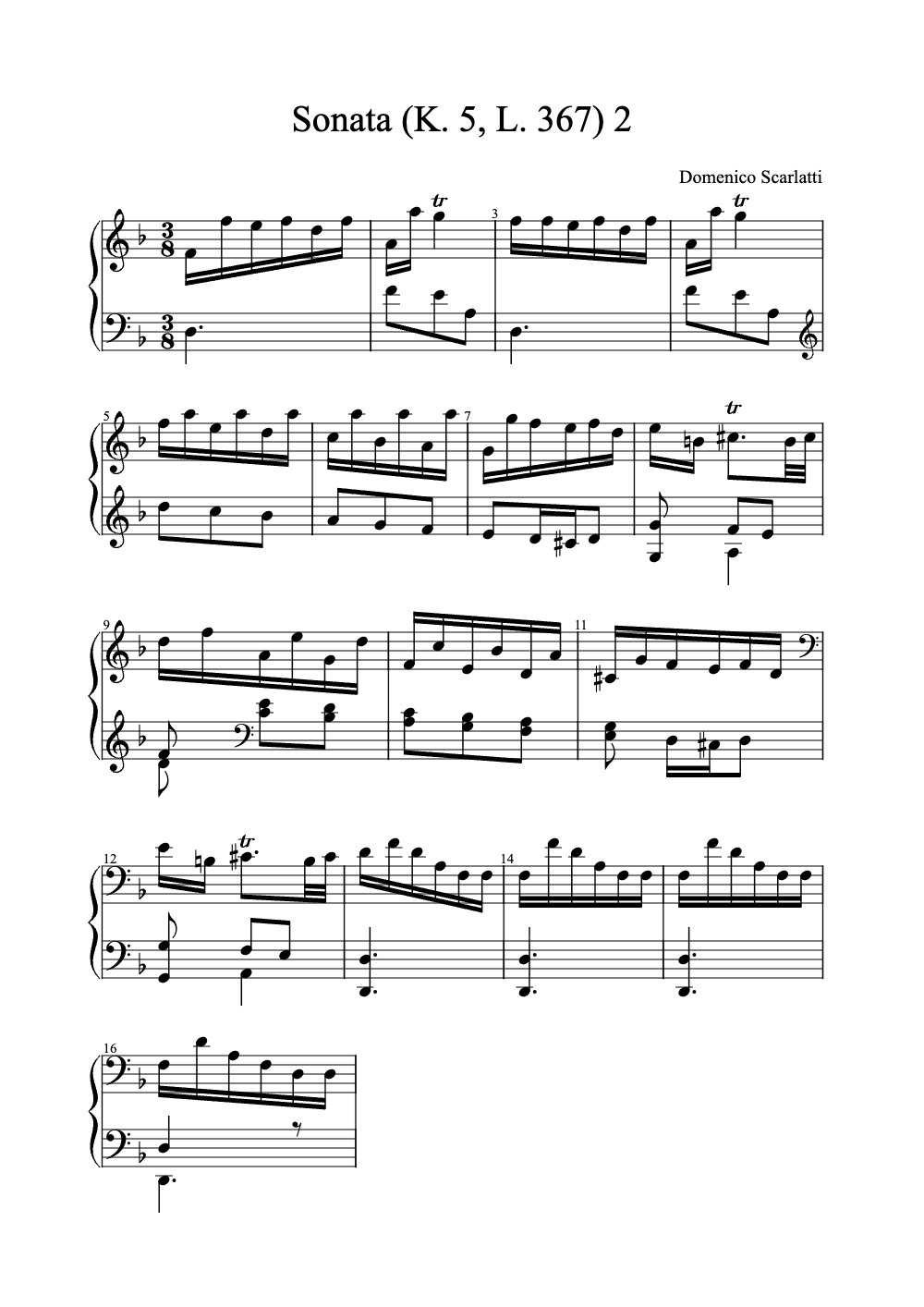 Sheet music preview for Sonata (K. 5, L. 367) 2