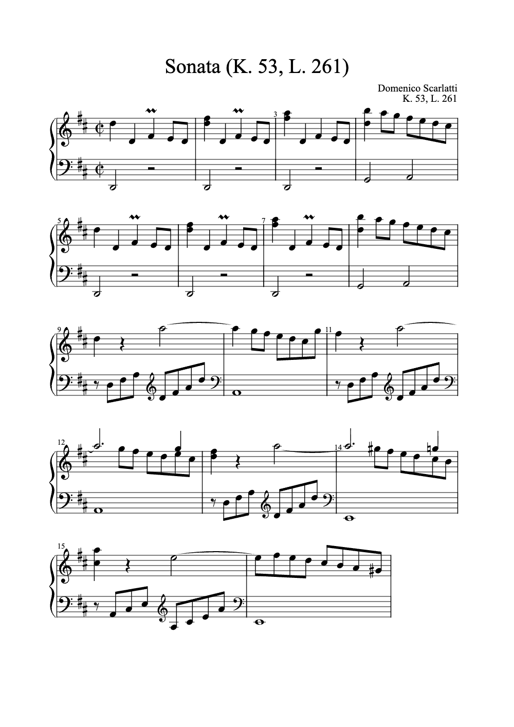 Sheet music preview for Sonata (K. 53, L. 261)