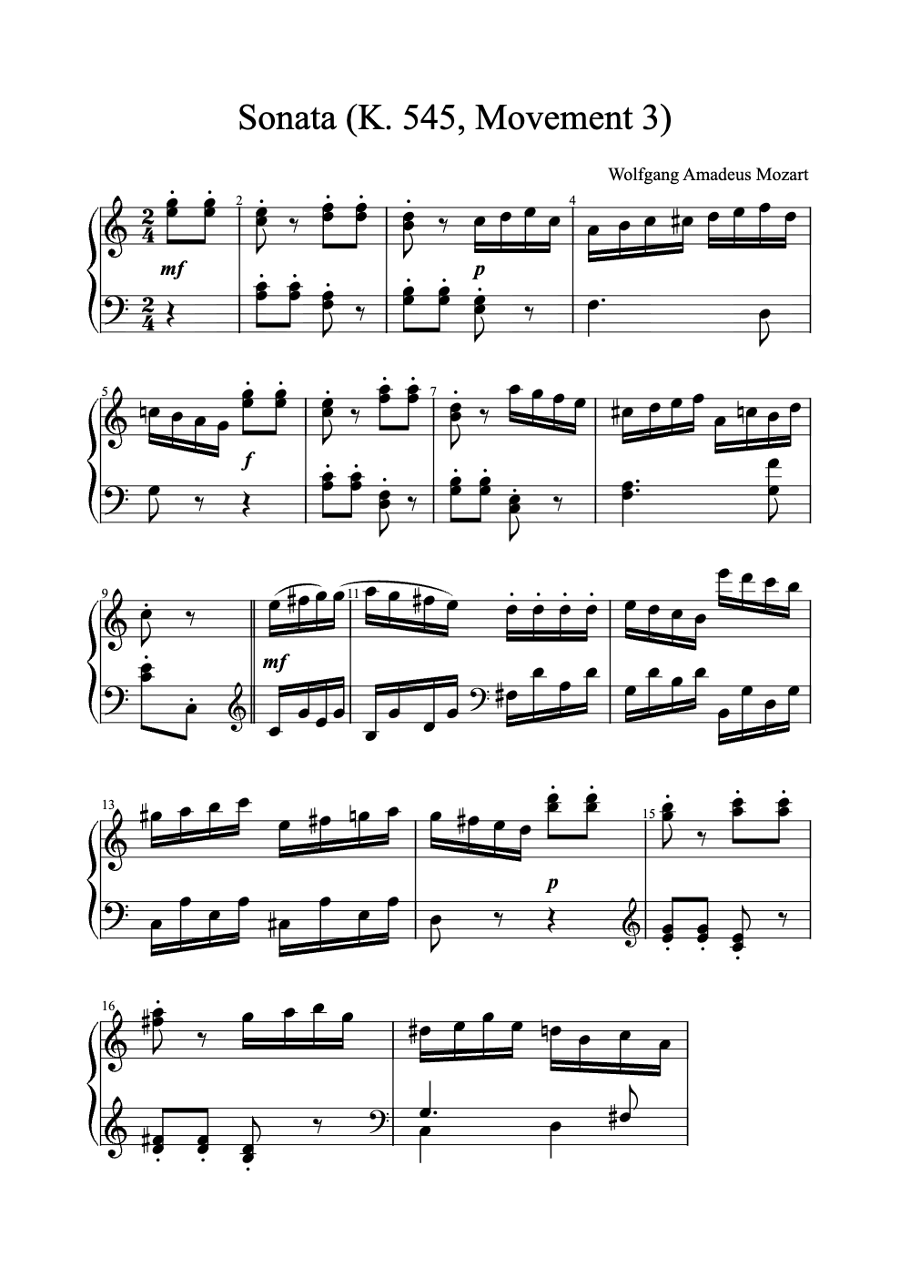 Sheet music preview for Sonata (K. 545, Movement 3)