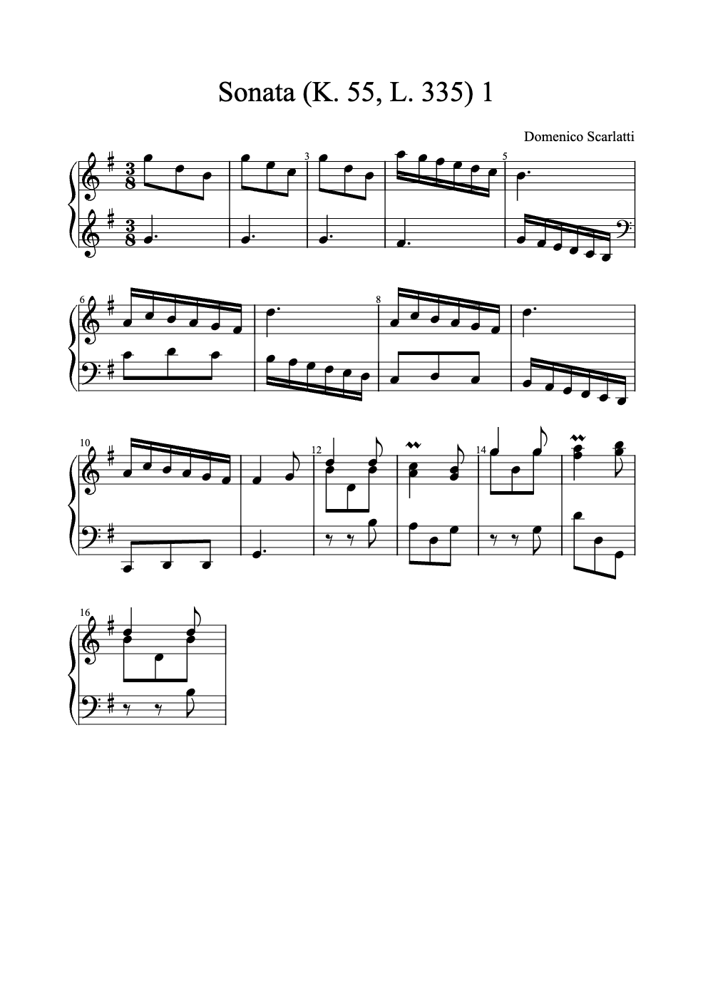 Sheet music preview for Sonata (K. 55, L. 335) 1