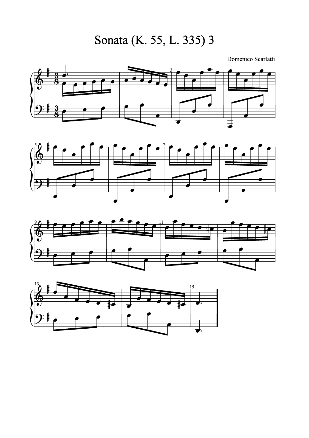 Sheet music preview for Sonata in D Major, K. 55
