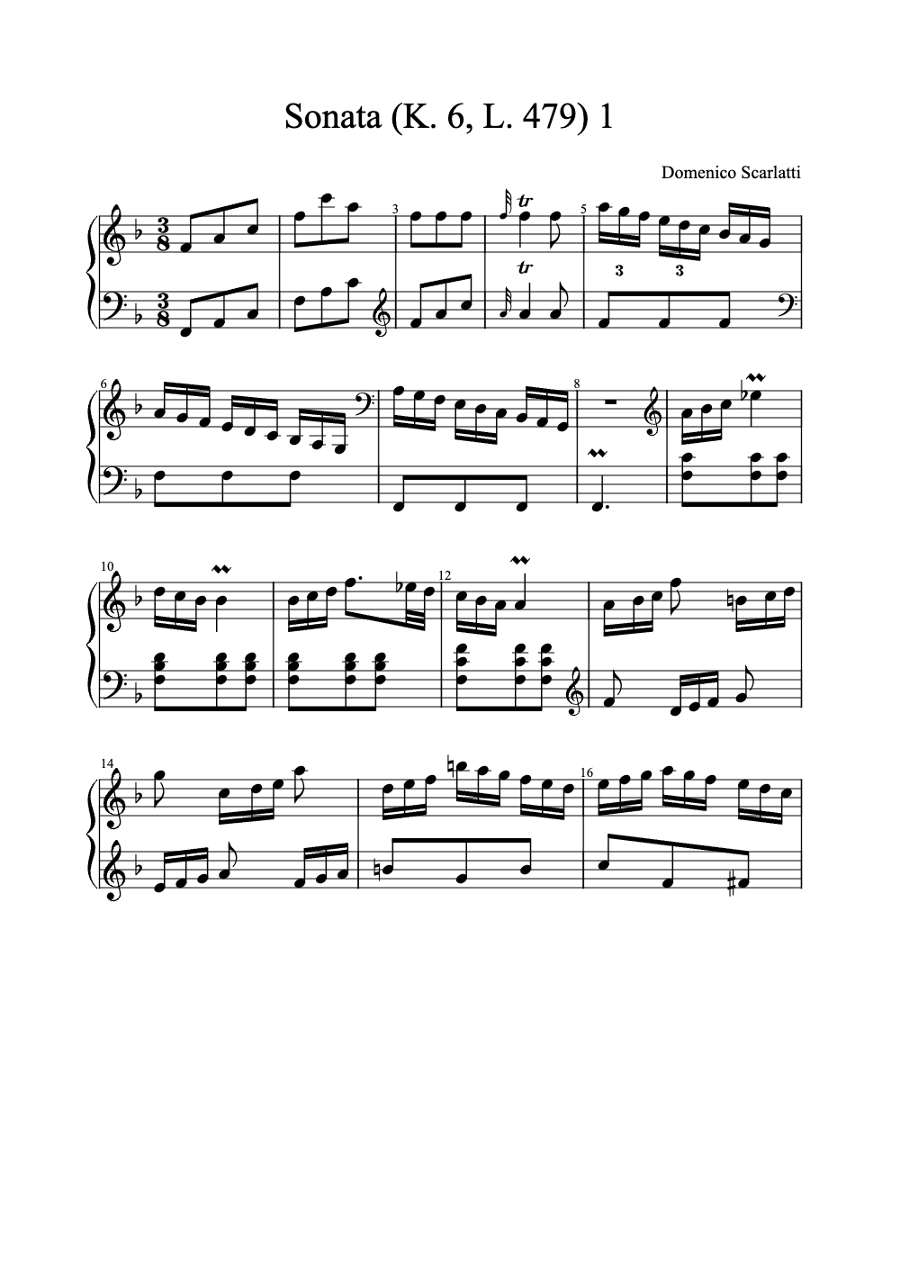 Sheet music preview for Sonata in D Minor, K. 6