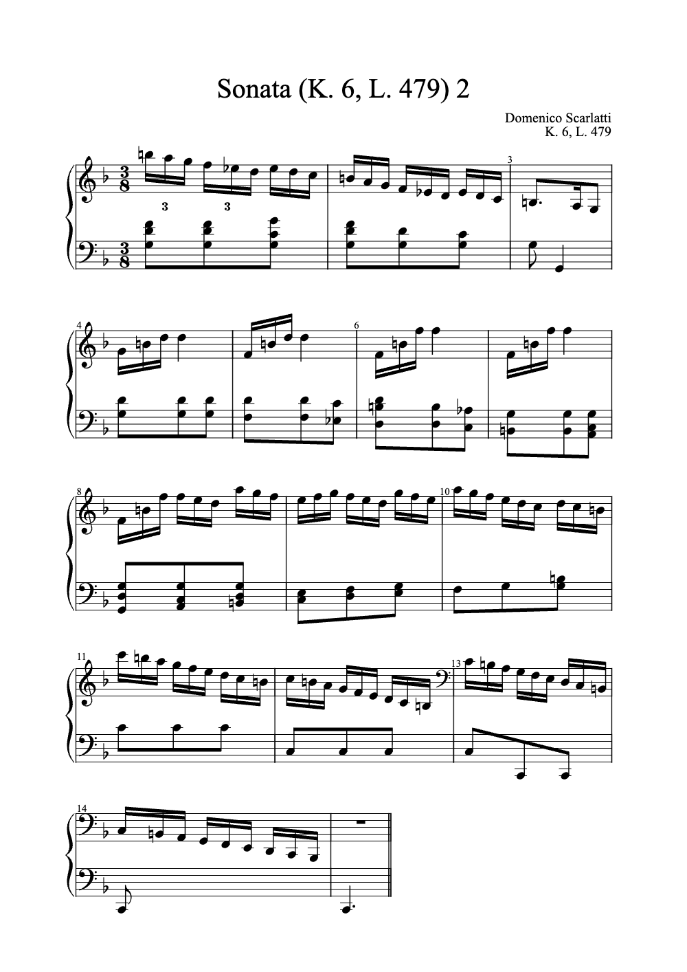 Sheet music preview for Sonata in D Minor, K. 6