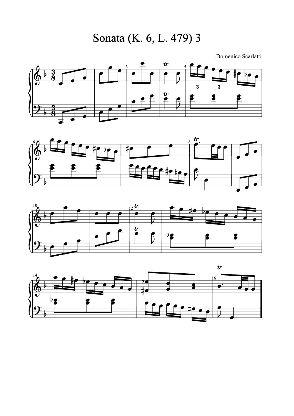 Sheet music preview for Sonata in D Minor, K. 6