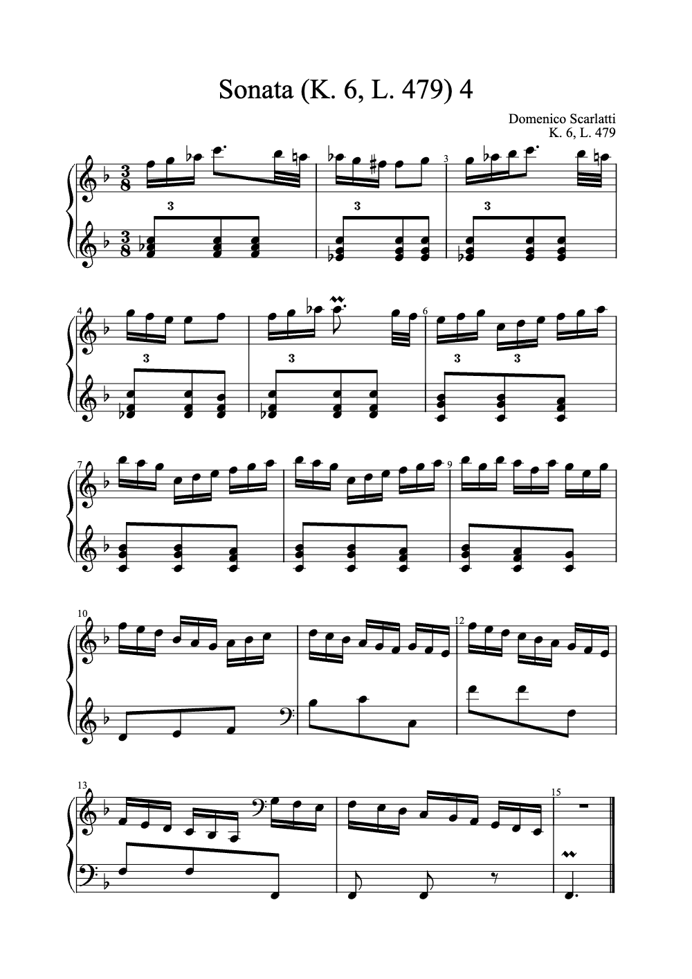 Sheet music preview for Sonata in D Minor, K. 6