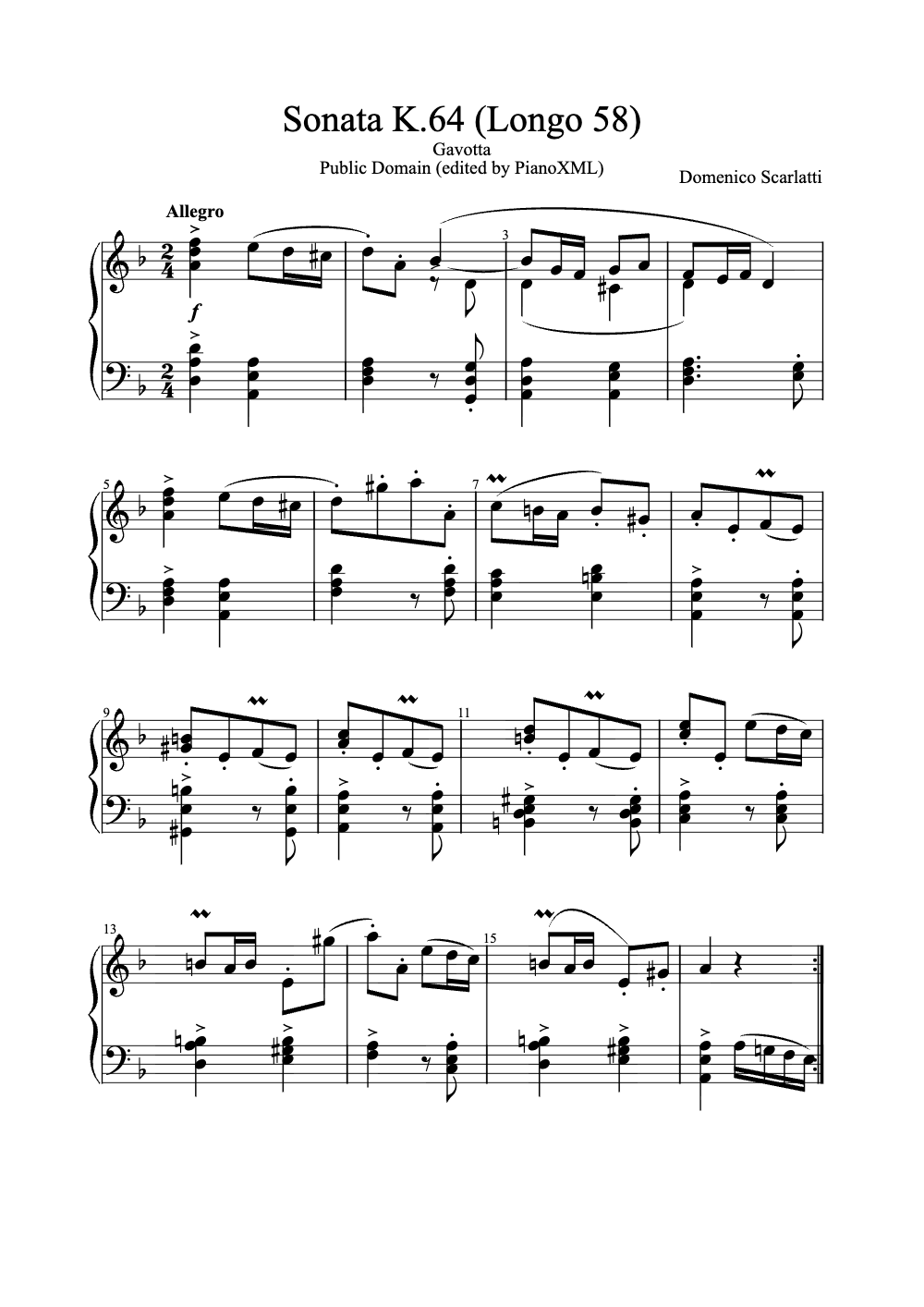 Sheet music preview for Sonata K. 64 (Longo 58)