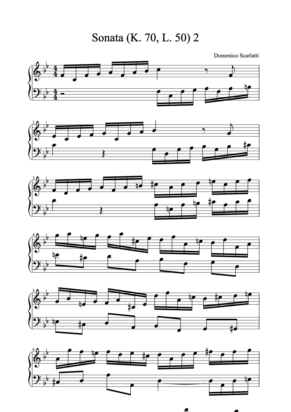 Sheet music preview for Sonata in D Minor, K. 70