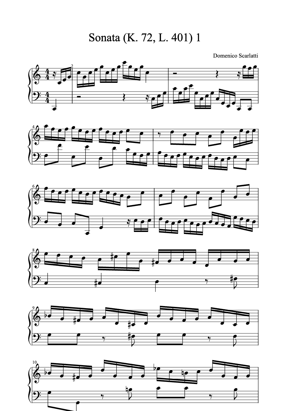 Sheet music preview for Sonata (K. 72, L. 401)