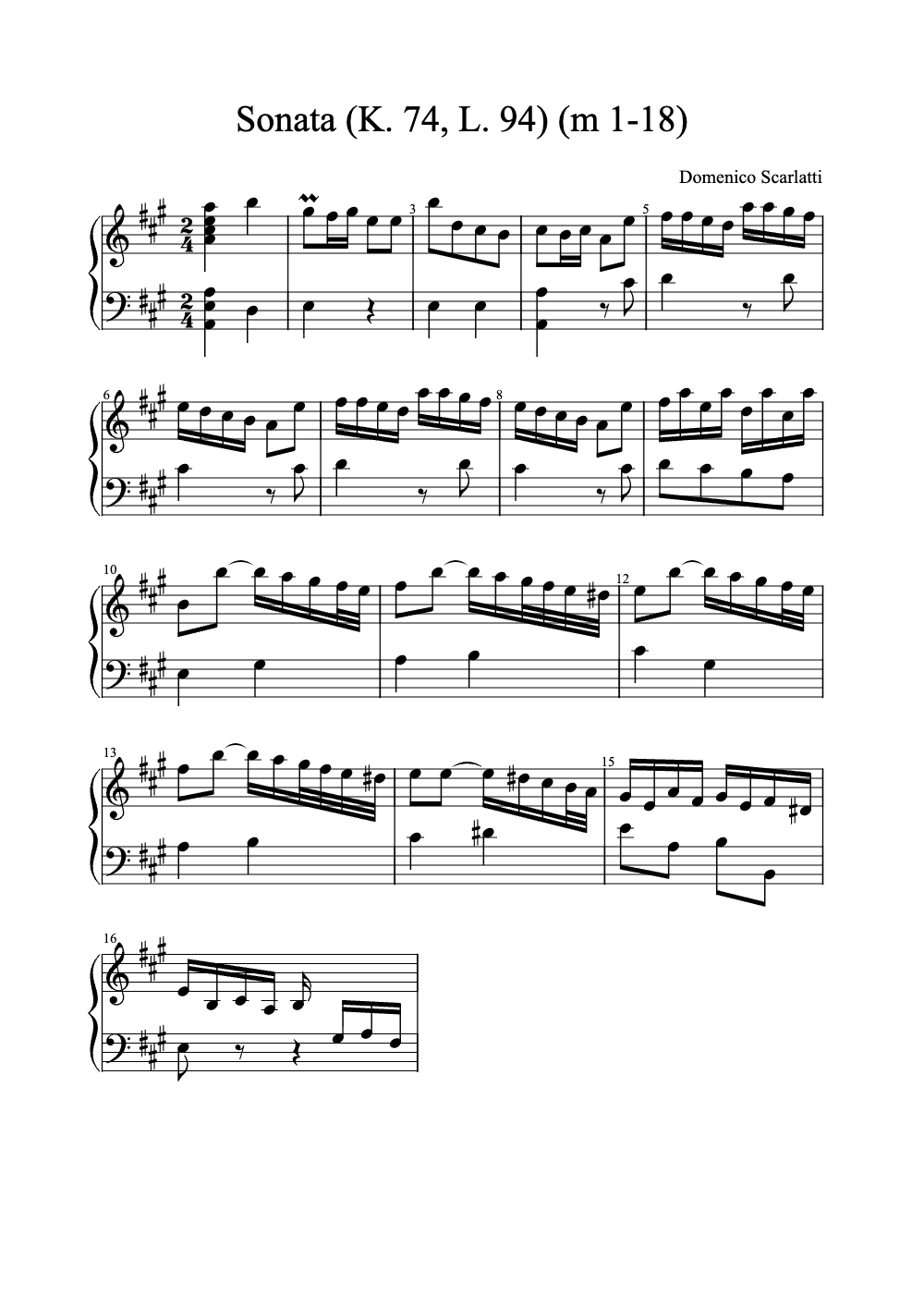Sheet music preview for Sonata (K. 74, L. 94)