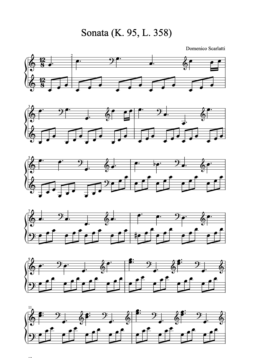 Sheet music preview for Sonata (K. 95, L. 358)
