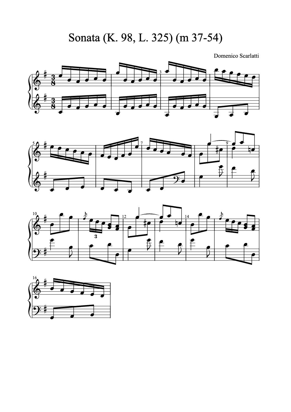 Sheet music preview for Sonata in D Minor, K. 98