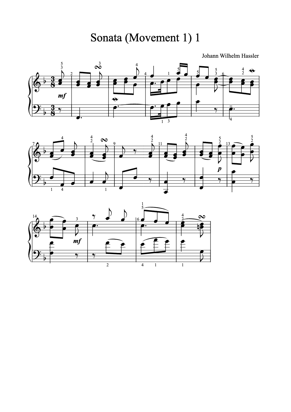 Sheet music preview for Sonata (Movement 1)