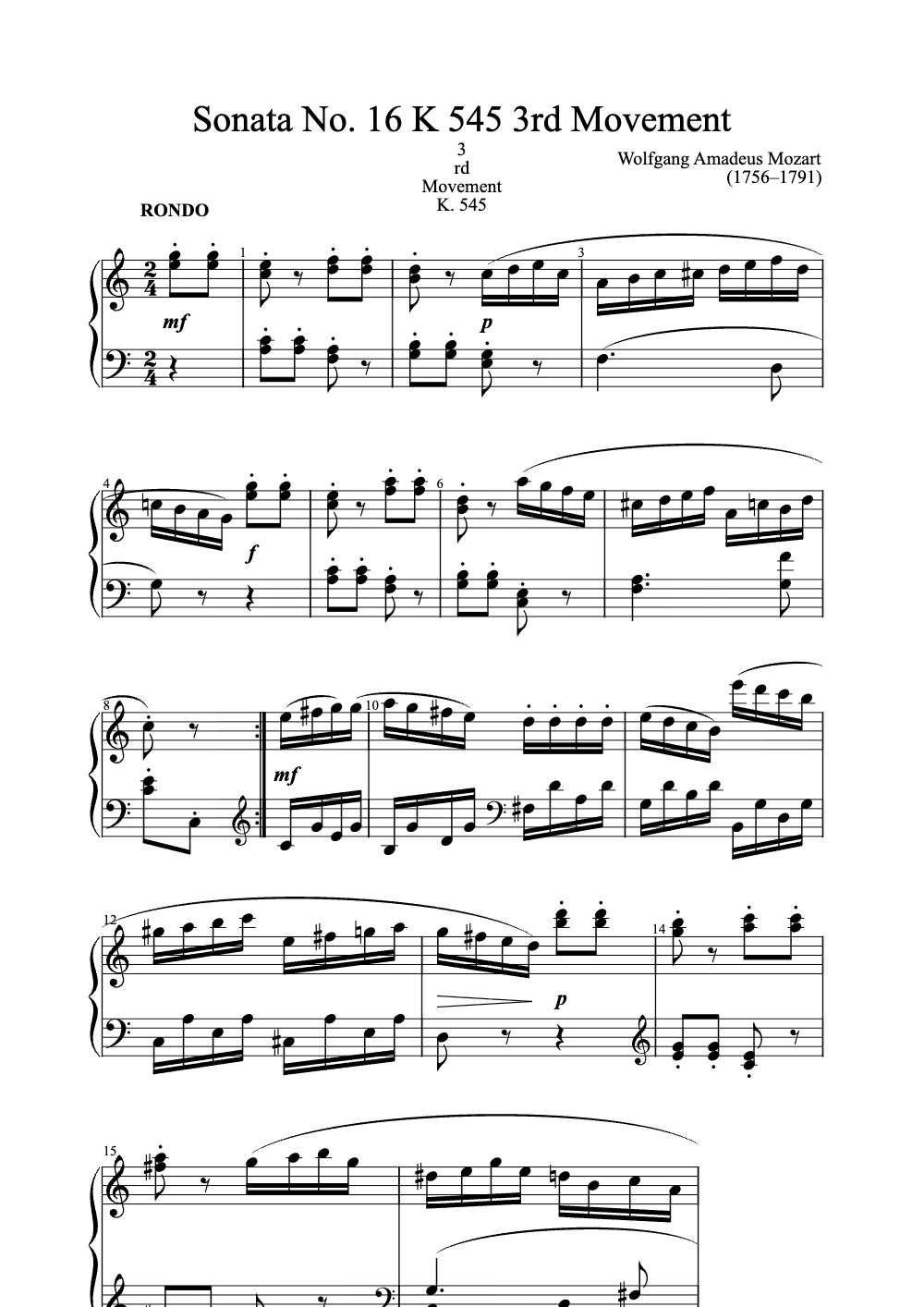 Sheet music preview for Sonata No. 16 K 545 3rd Movement
