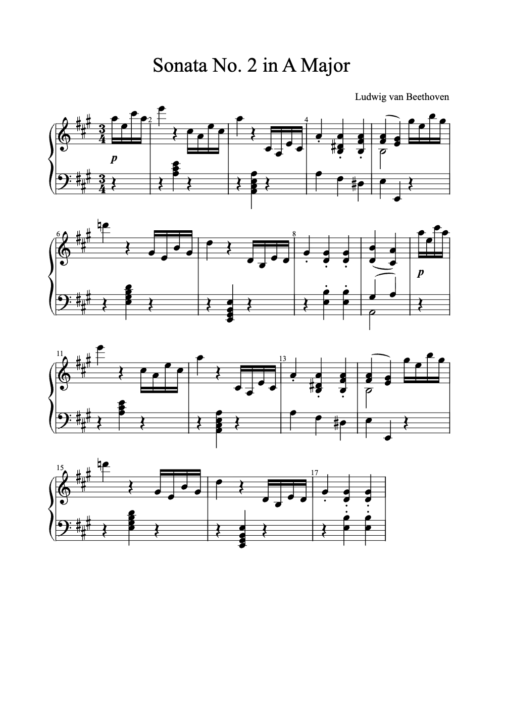 Sheet music preview for Sonata No. 2 in A Major