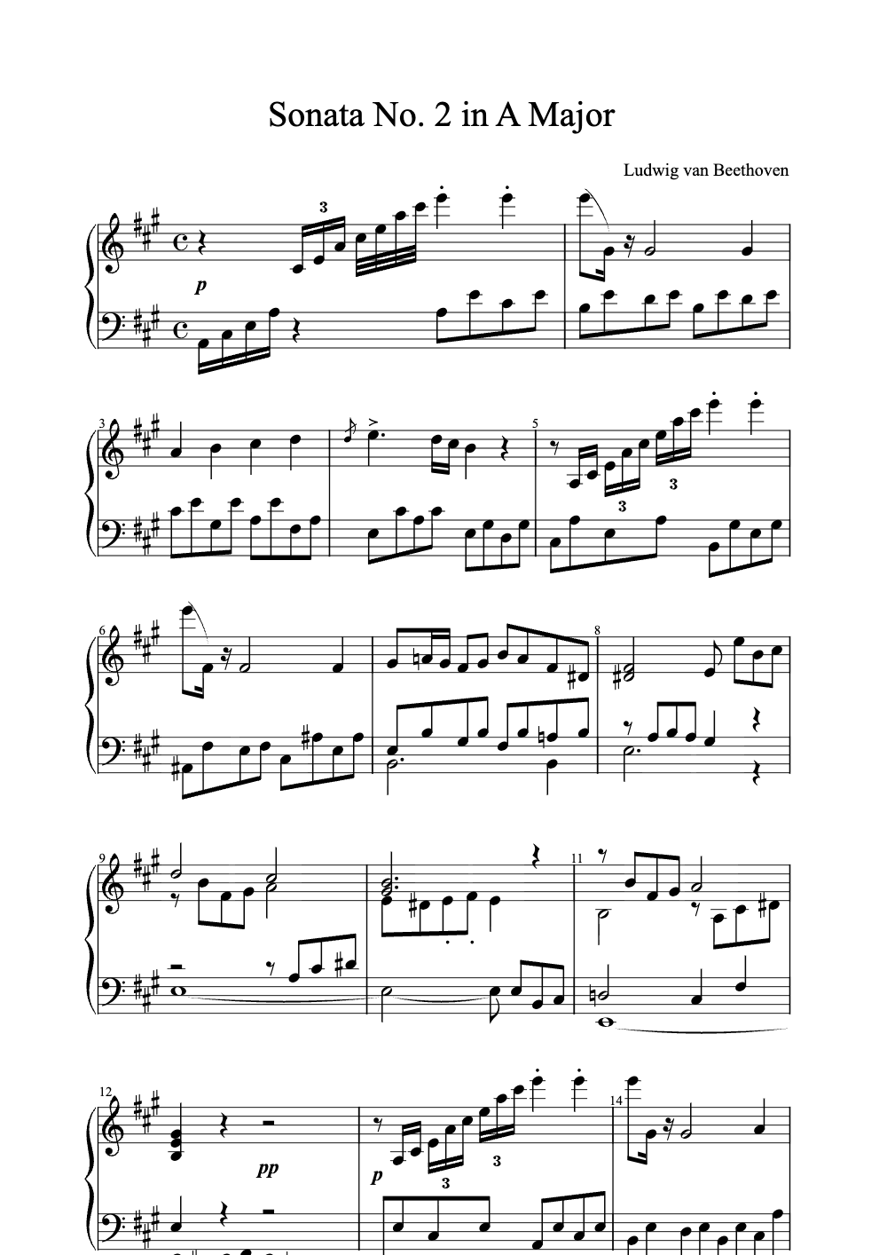 Sheet music preview for Sonata No. 2 in A Major