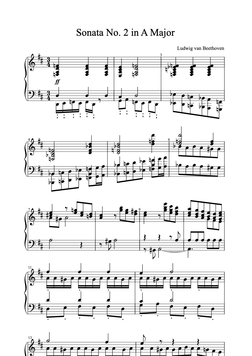 Sheet music preview for Sonata No. 2 in A Major