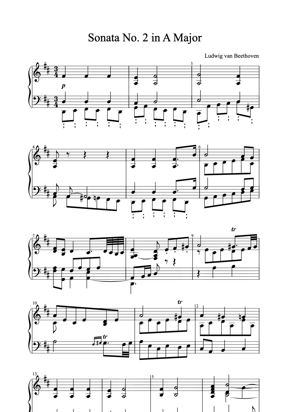 Sheet music preview for Sonata No. 2 in A Major