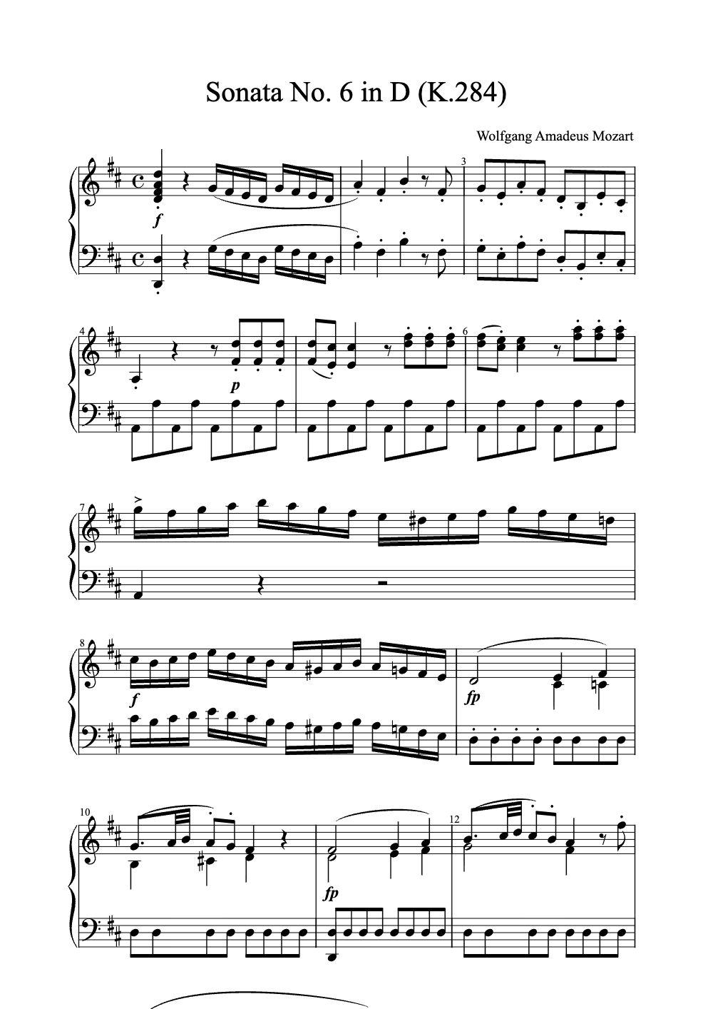 Sheet music preview for Sonata No. 6 in D (K. 284)
