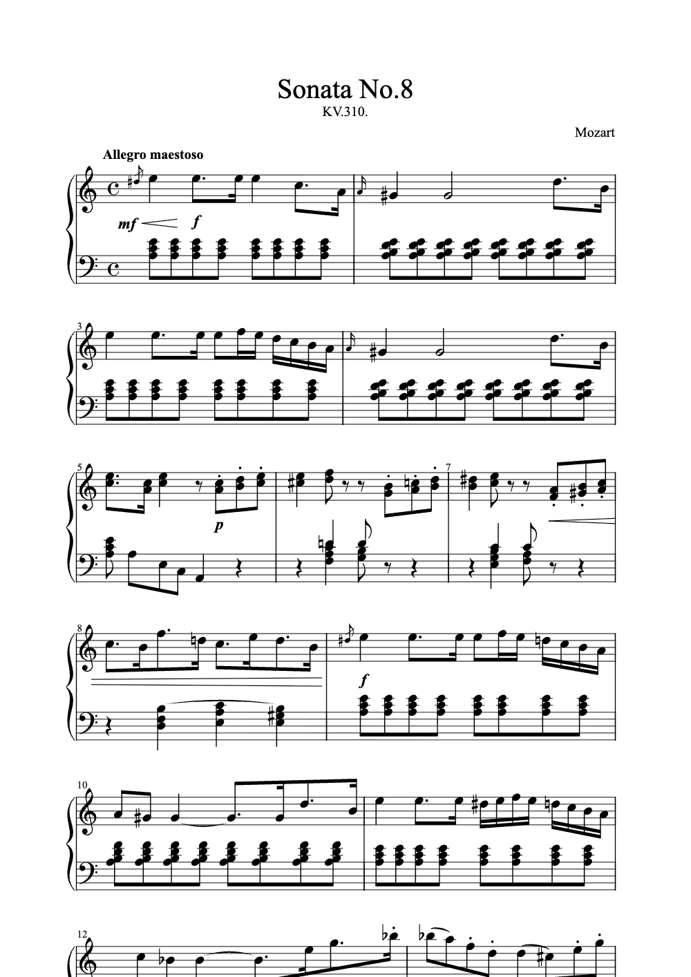 Sheet music preview for Sonata No. 8
