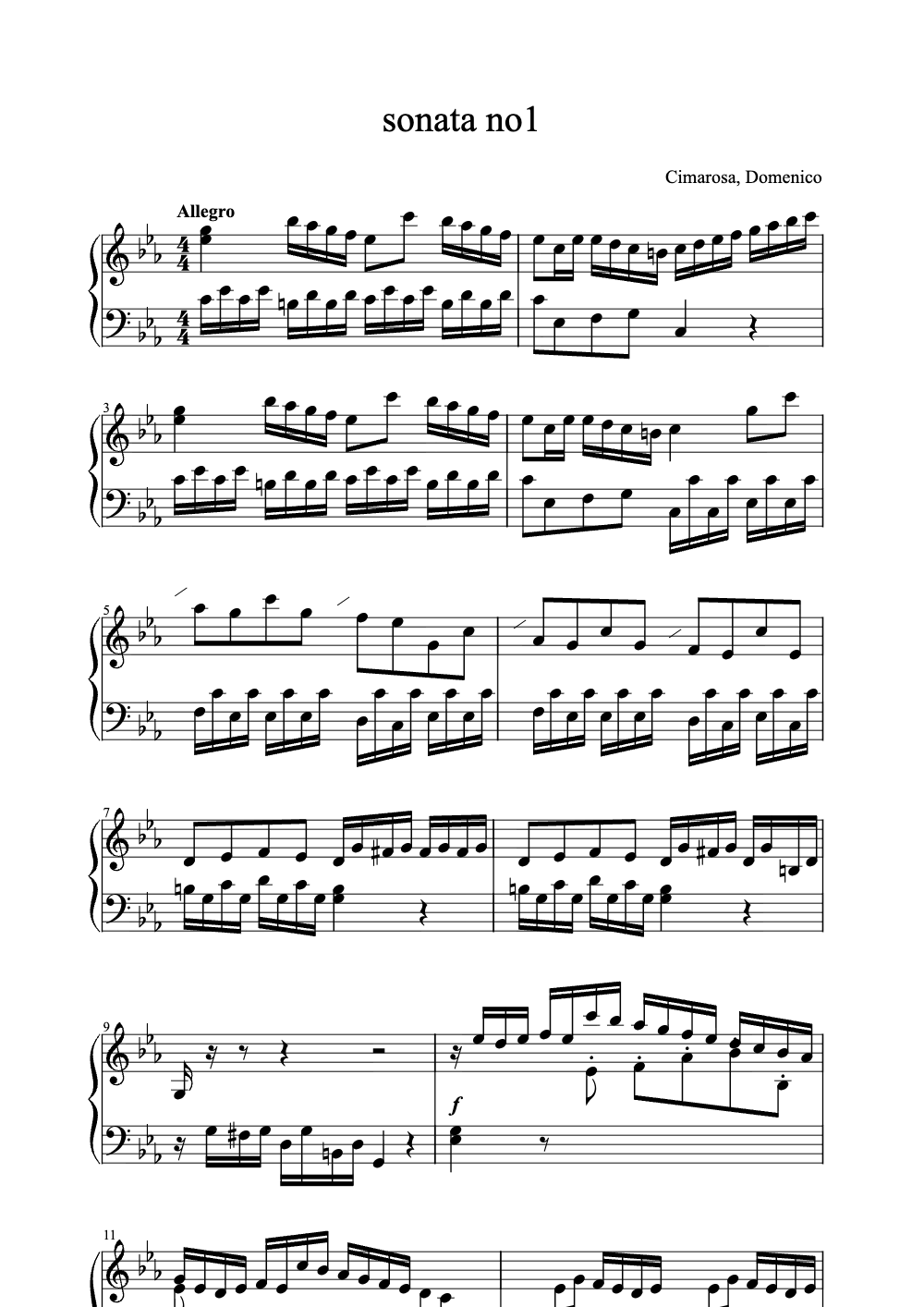 Sheet music preview for Sonata No. 1