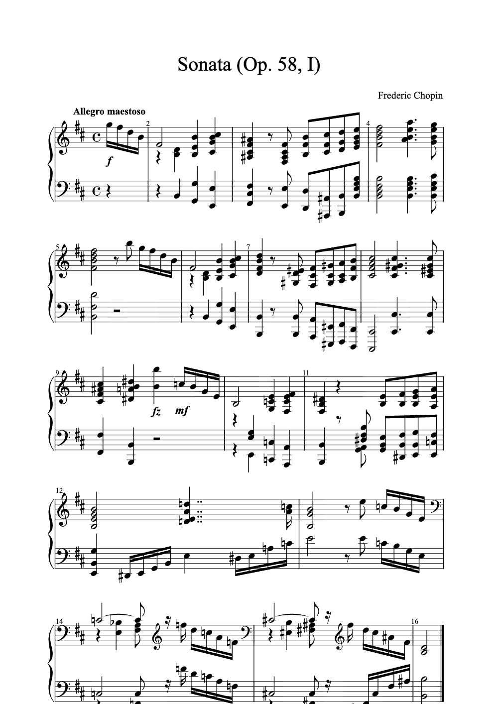 Sheet music preview for Sonata (Op. 58, I)