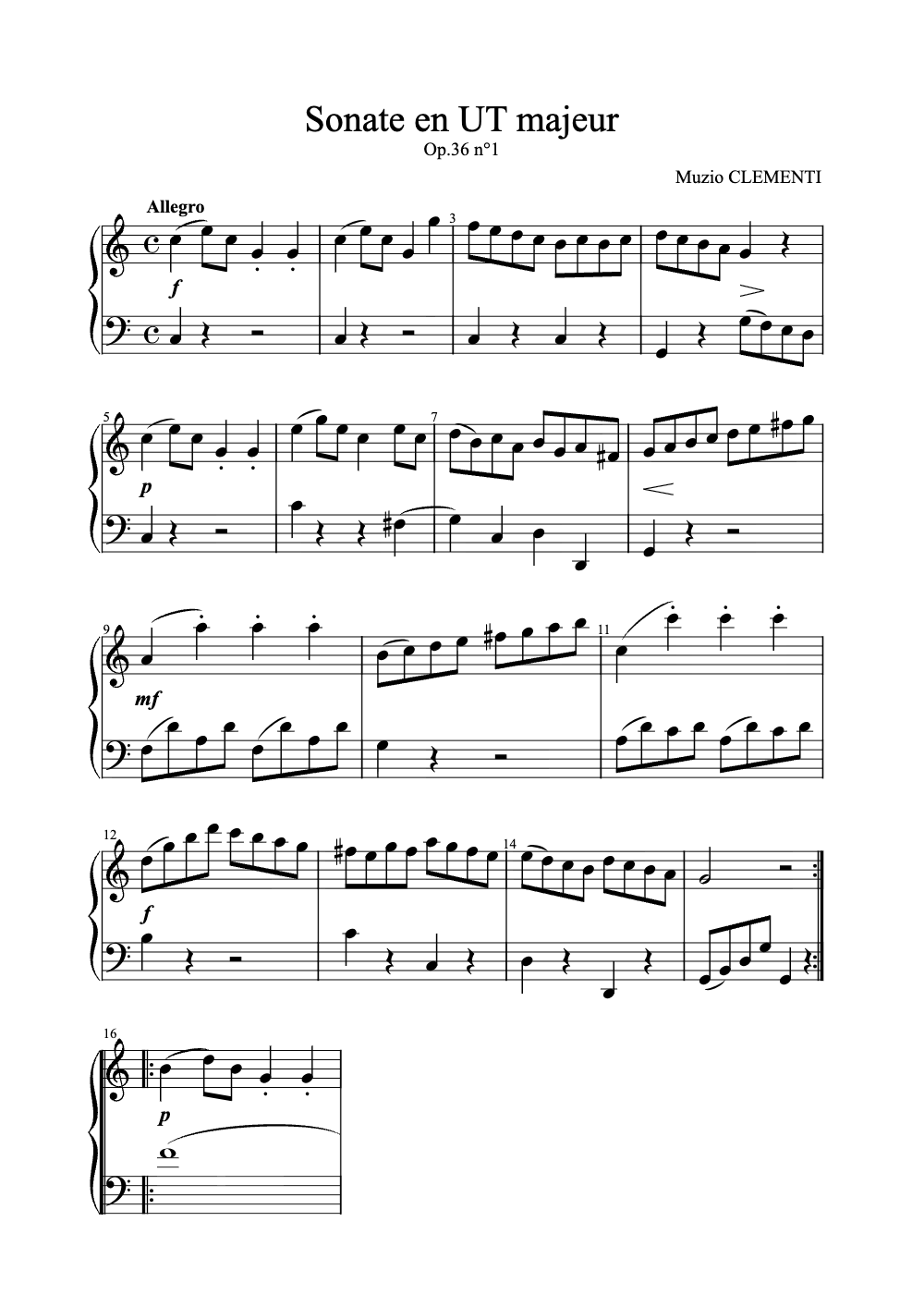 Sheet music preview for Sonata in C Major