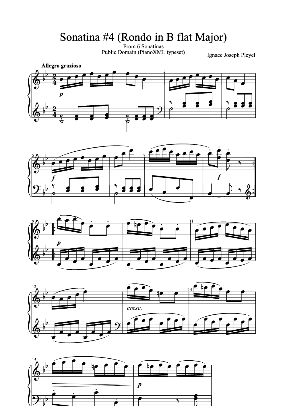 Sheet music preview for Sonatina No. 4 (Rondo in B Flat Major)