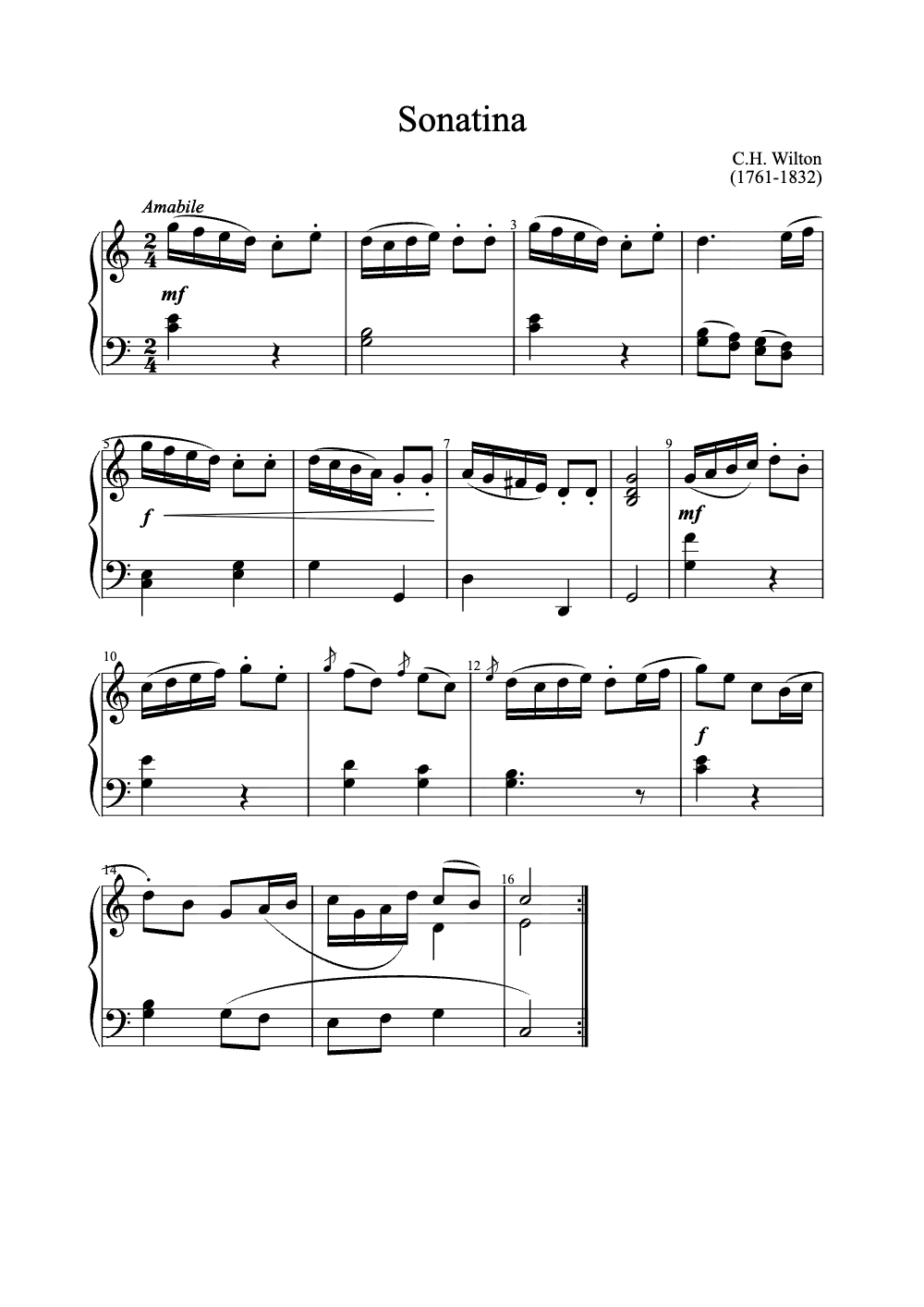 Sheet music preview for Sonatina