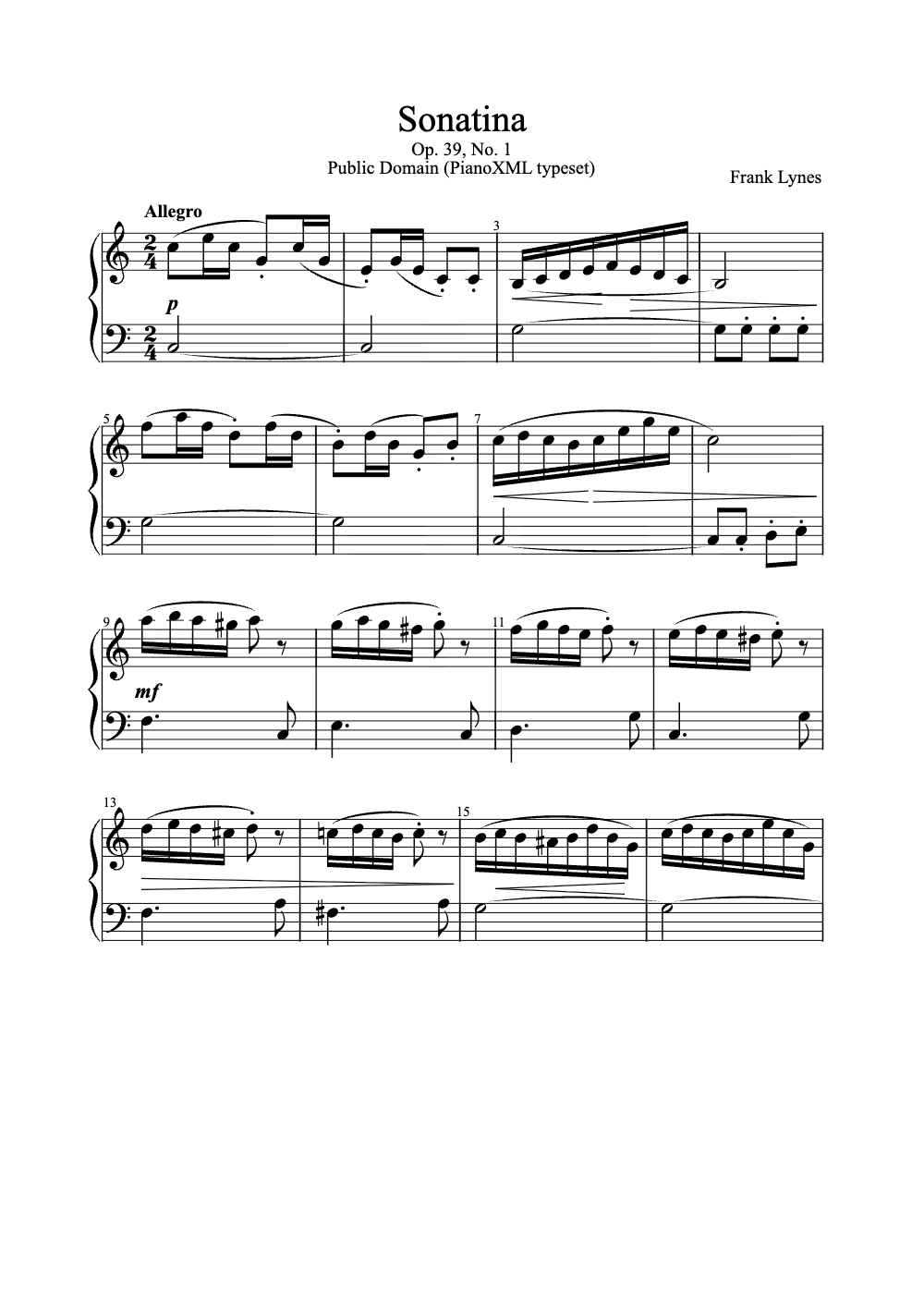 Sheet music preview for Sonatina