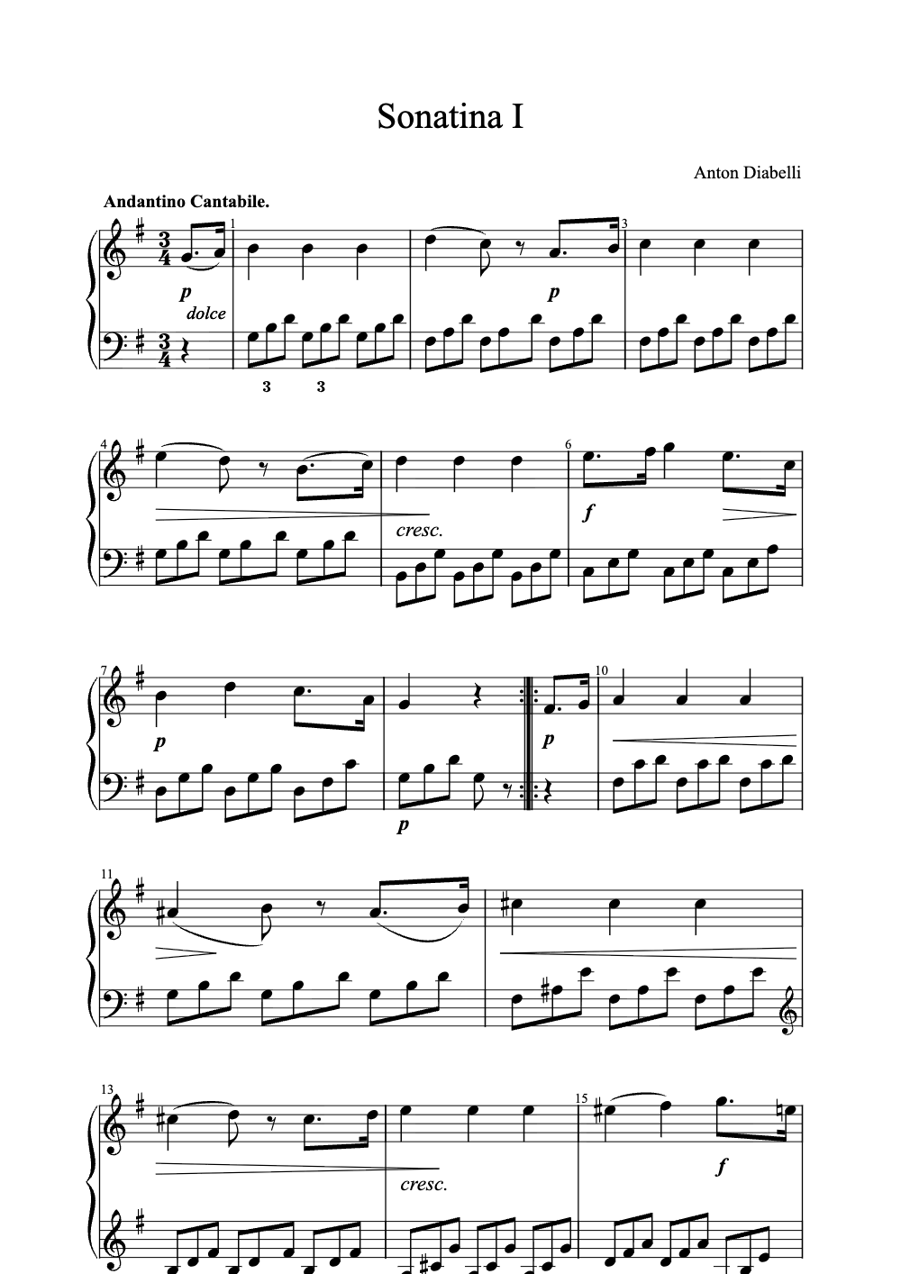 Sheet music preview for Sonatina I